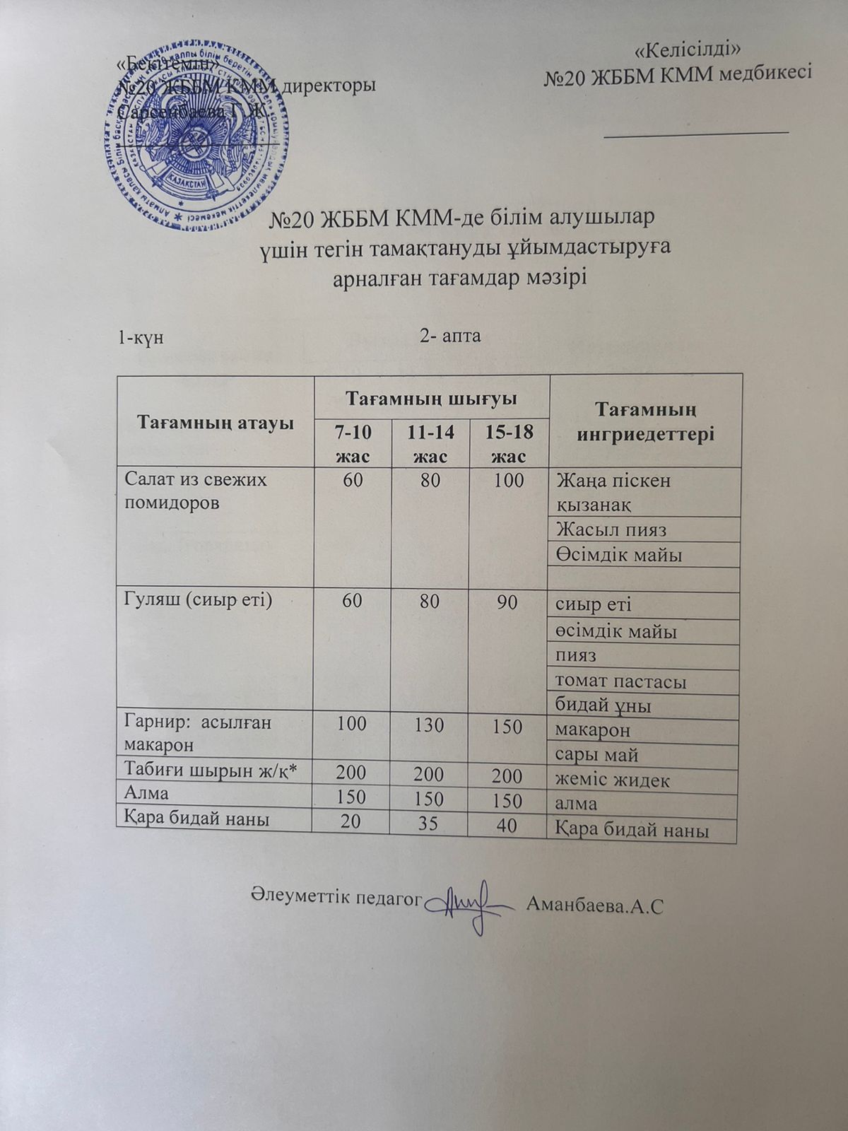 ас мәзірі/меню