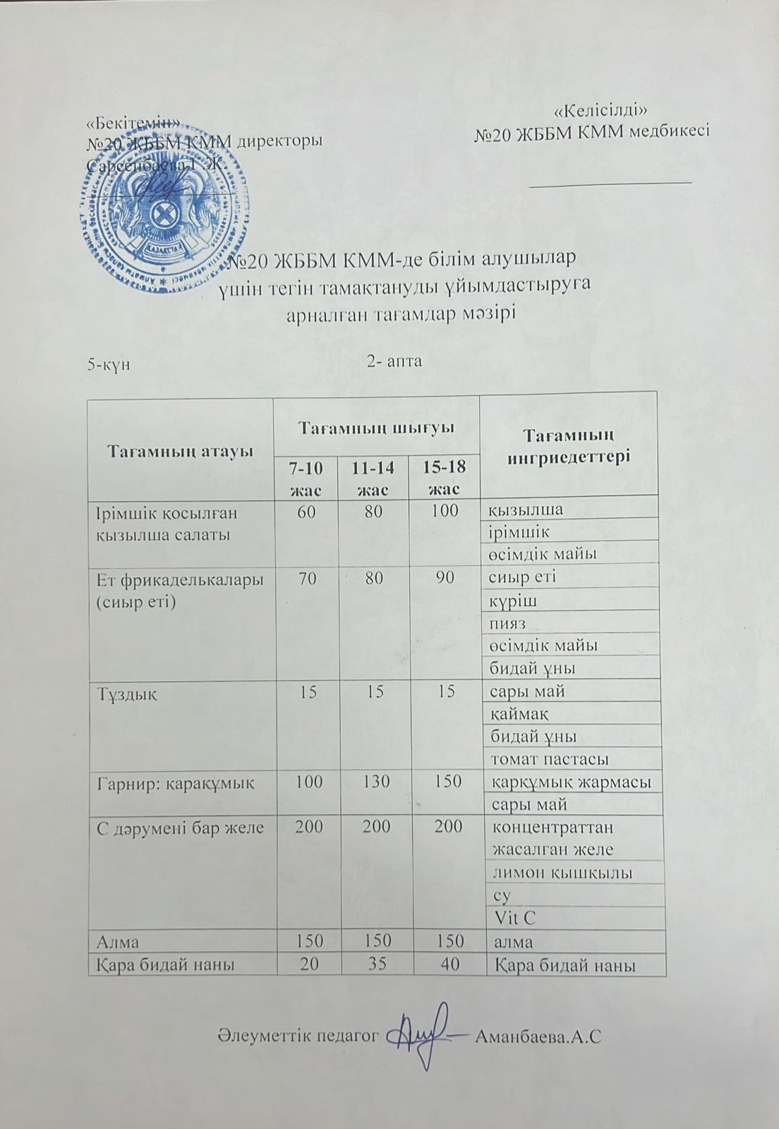 ас мәзірі/меню