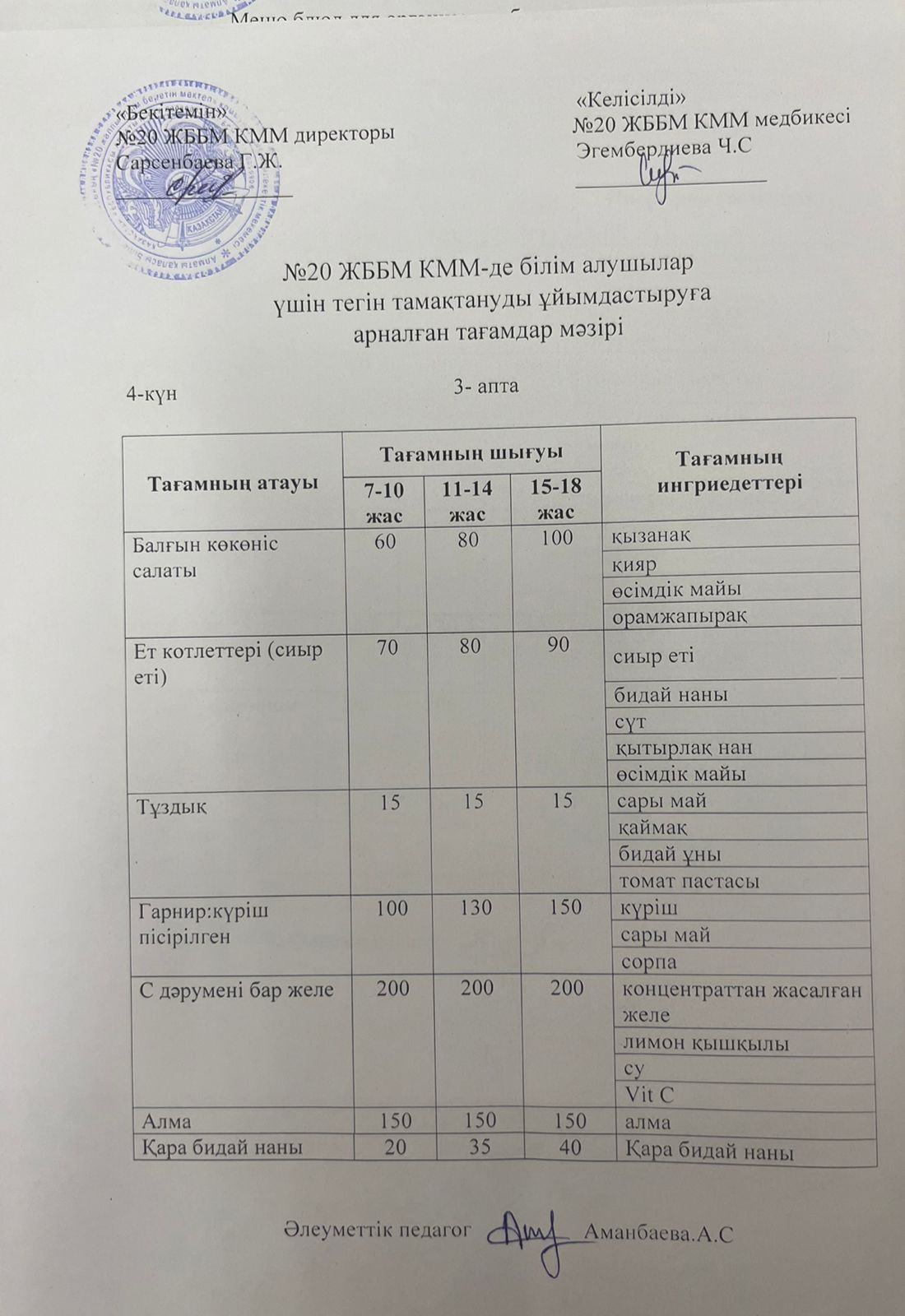 ас мәзірі/меню