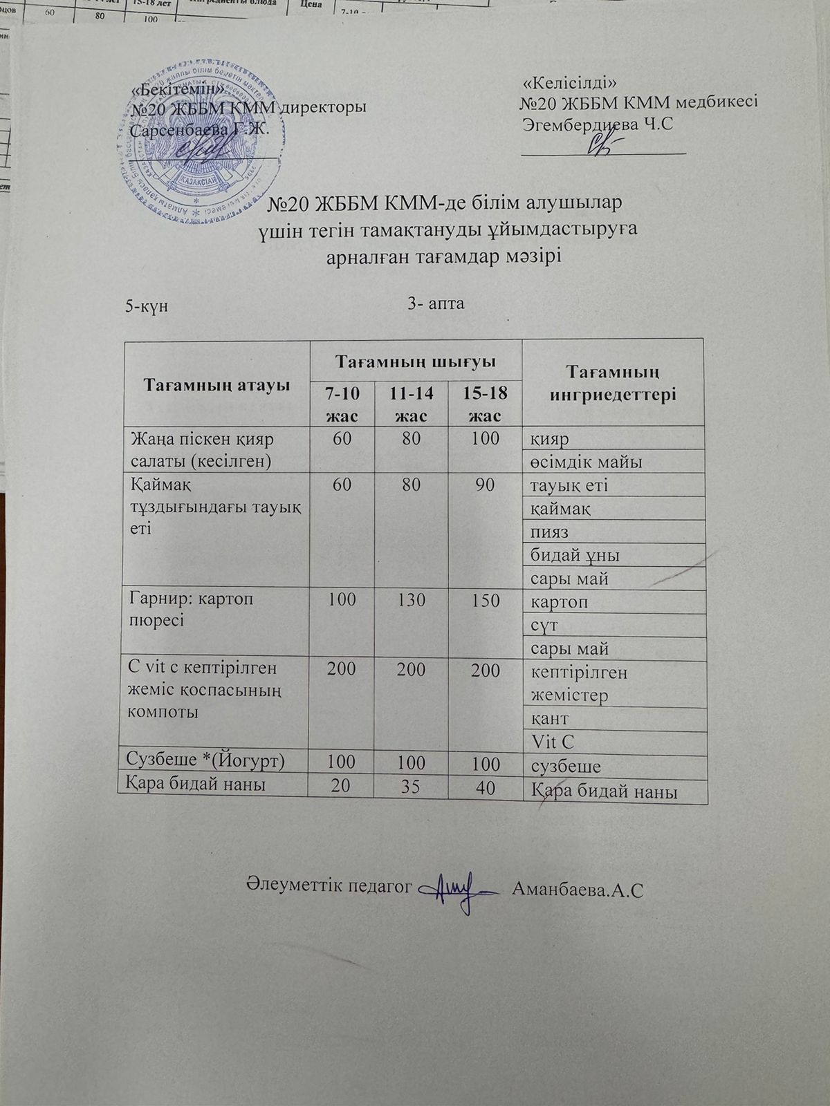 ас мәзірі/меню