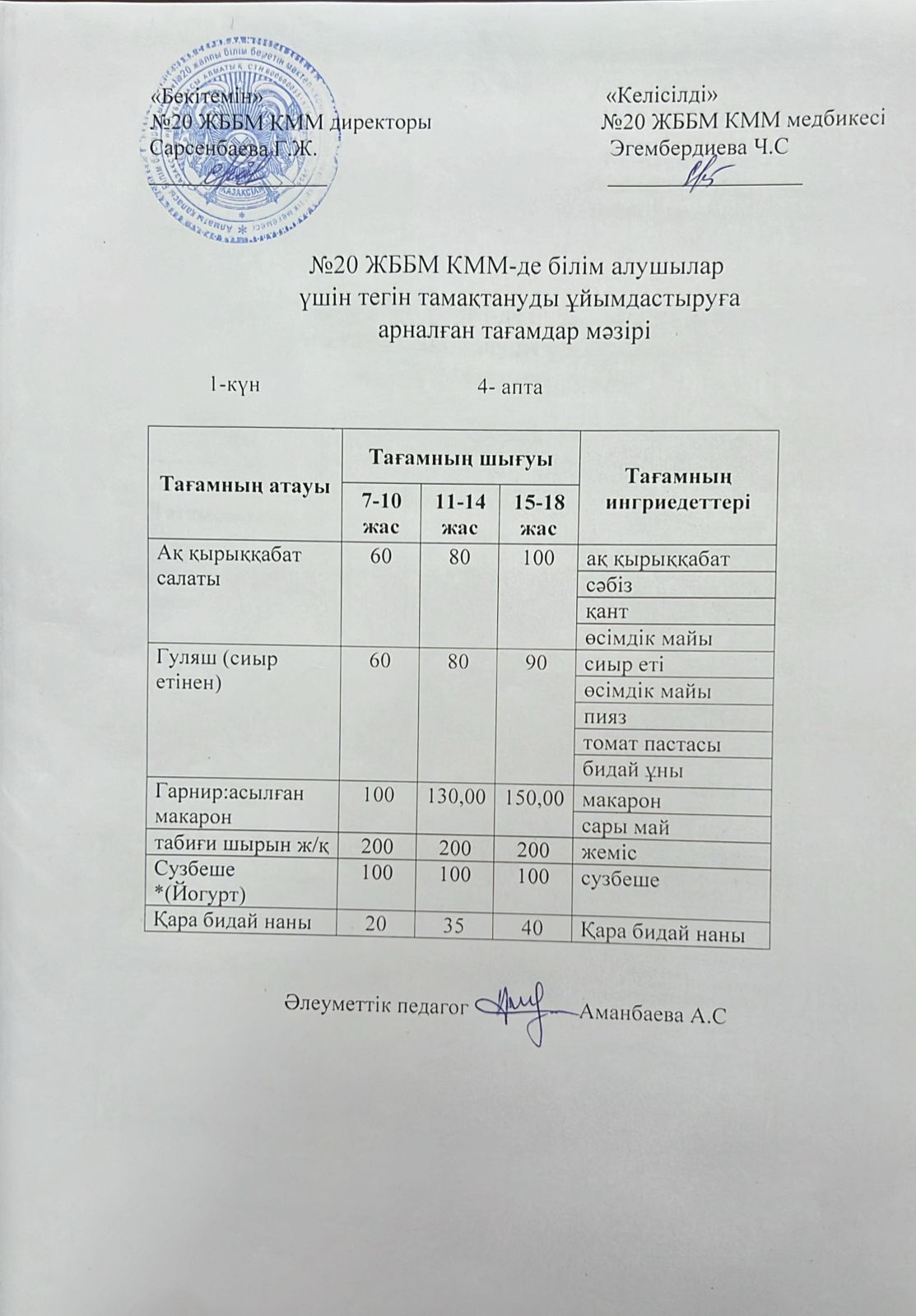 ас мәзірі/меню