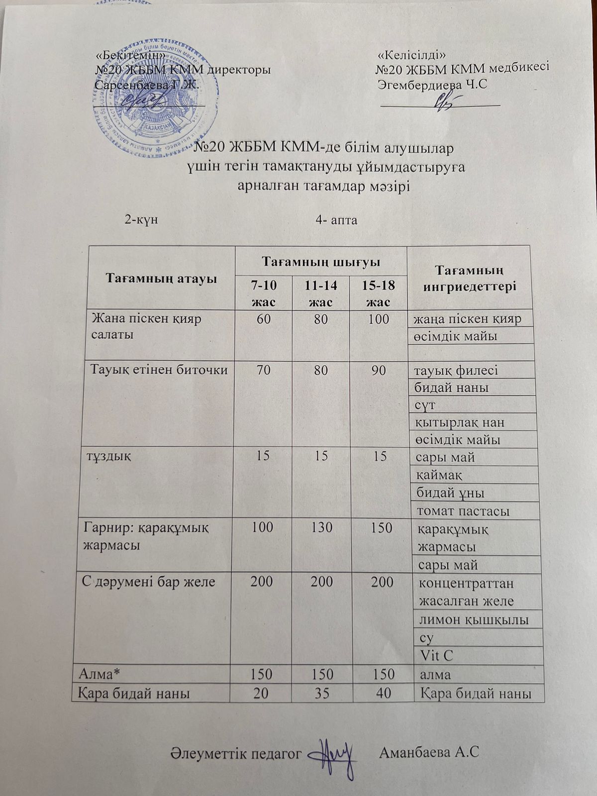 ас мәзірі/меню