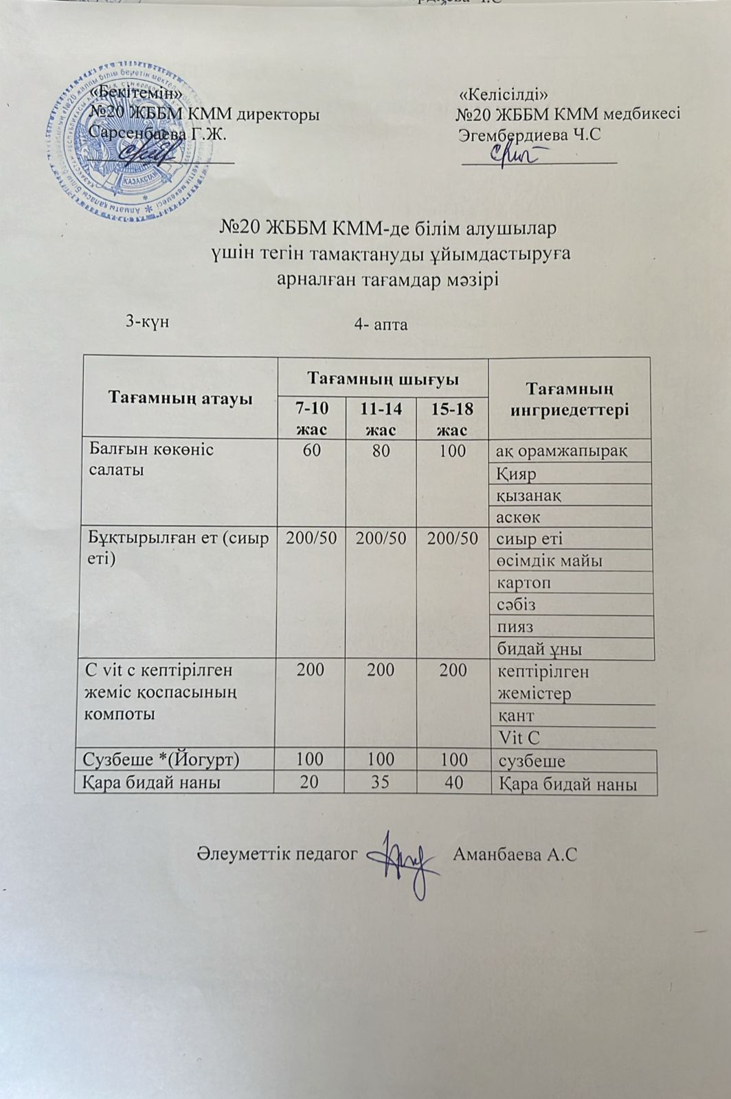 ас мәзірі/меню