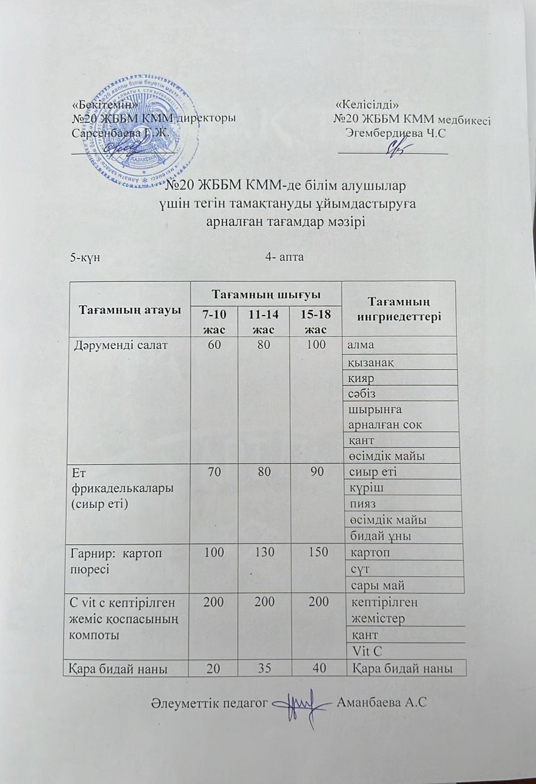 ас мәзірі/меню