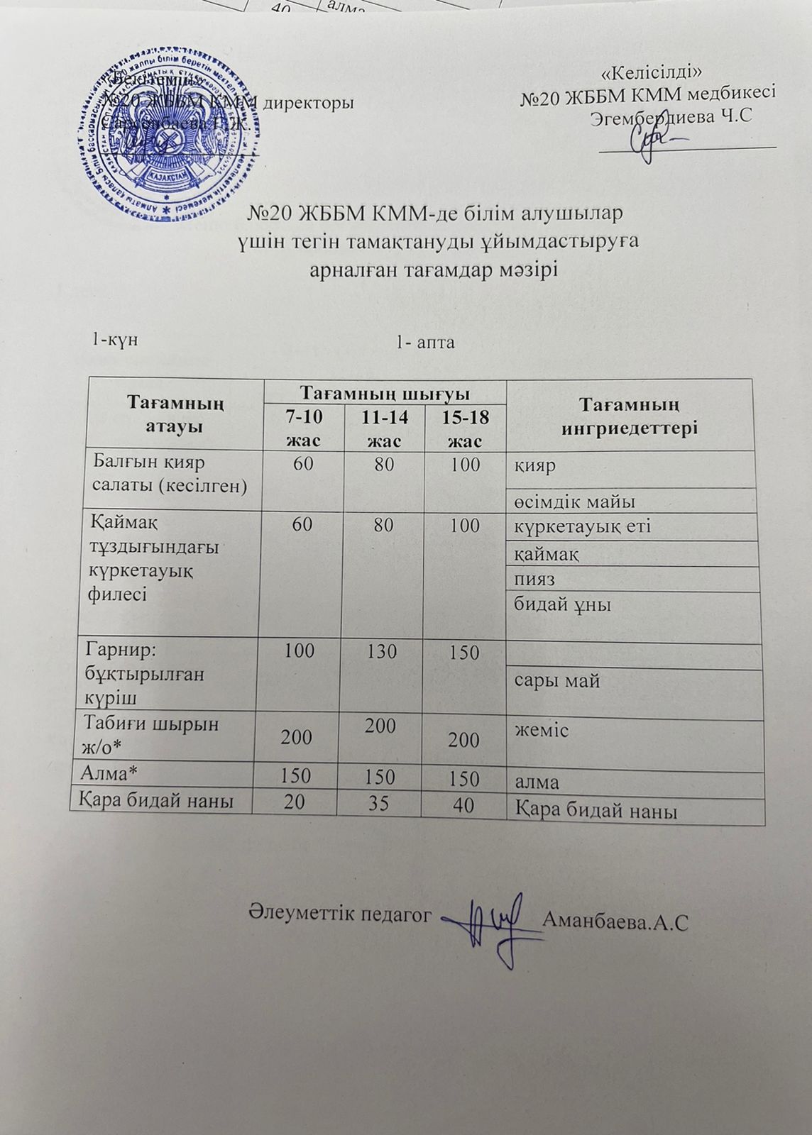 ас мәзірі/меню