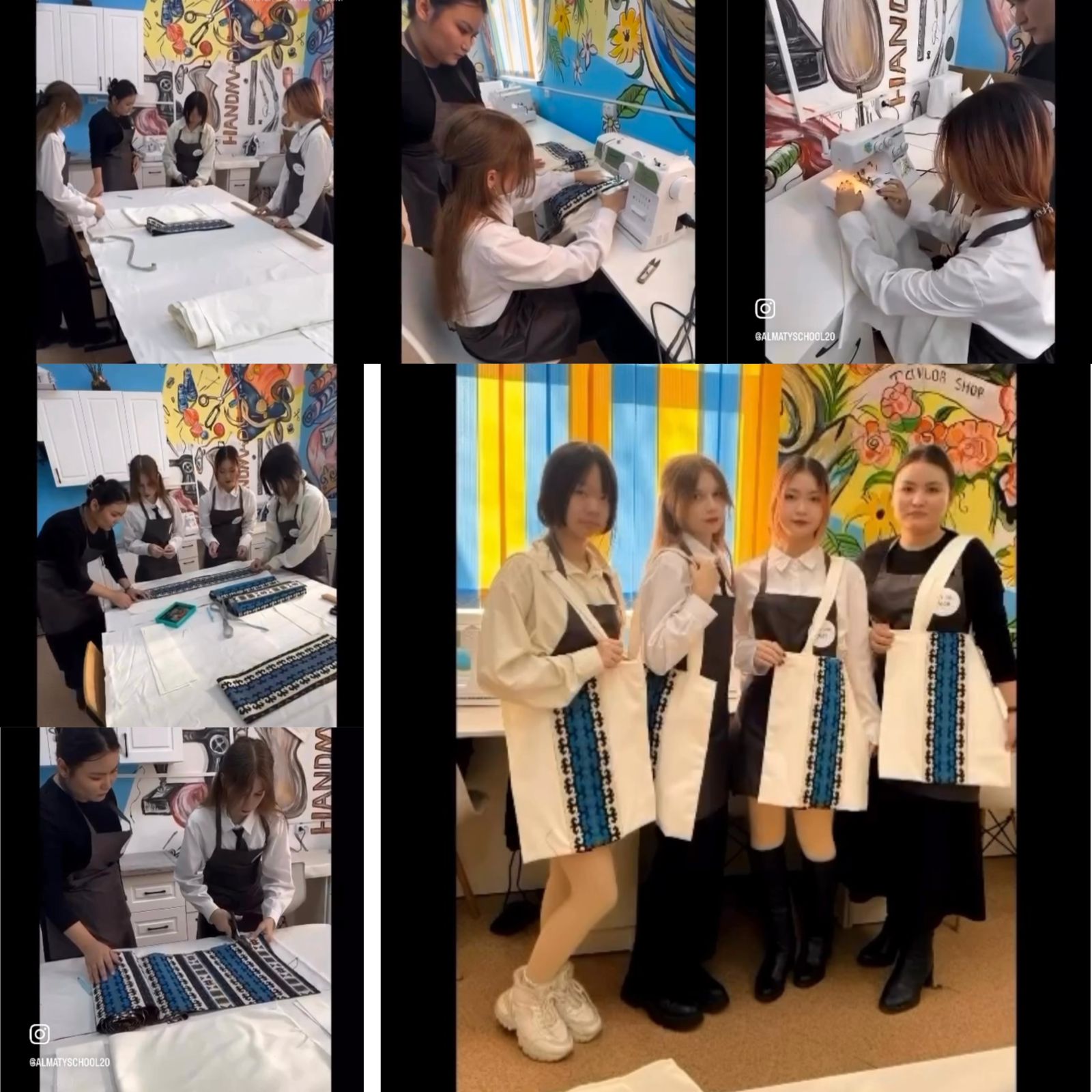 №20 ЖББМ КММ «Мейірімді мектеп» жобасы аясында Көркем еңбек пәні мұғалімдері мен 9«А» сынып оқушылары 36 шоппер жасады.