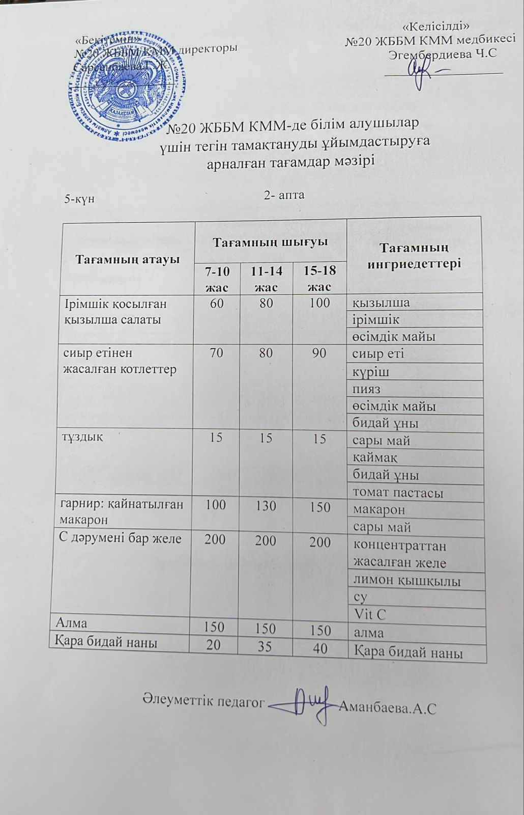 ас мәзірі/меню