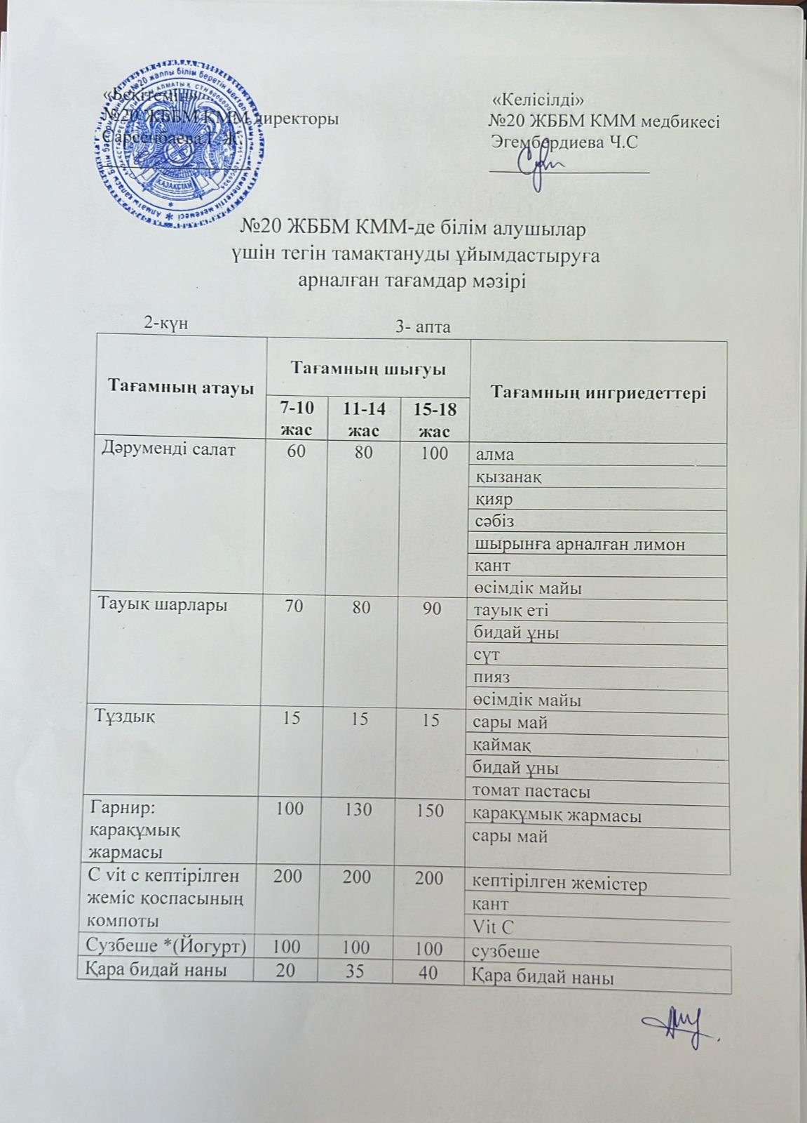 ас мәзірі/меню