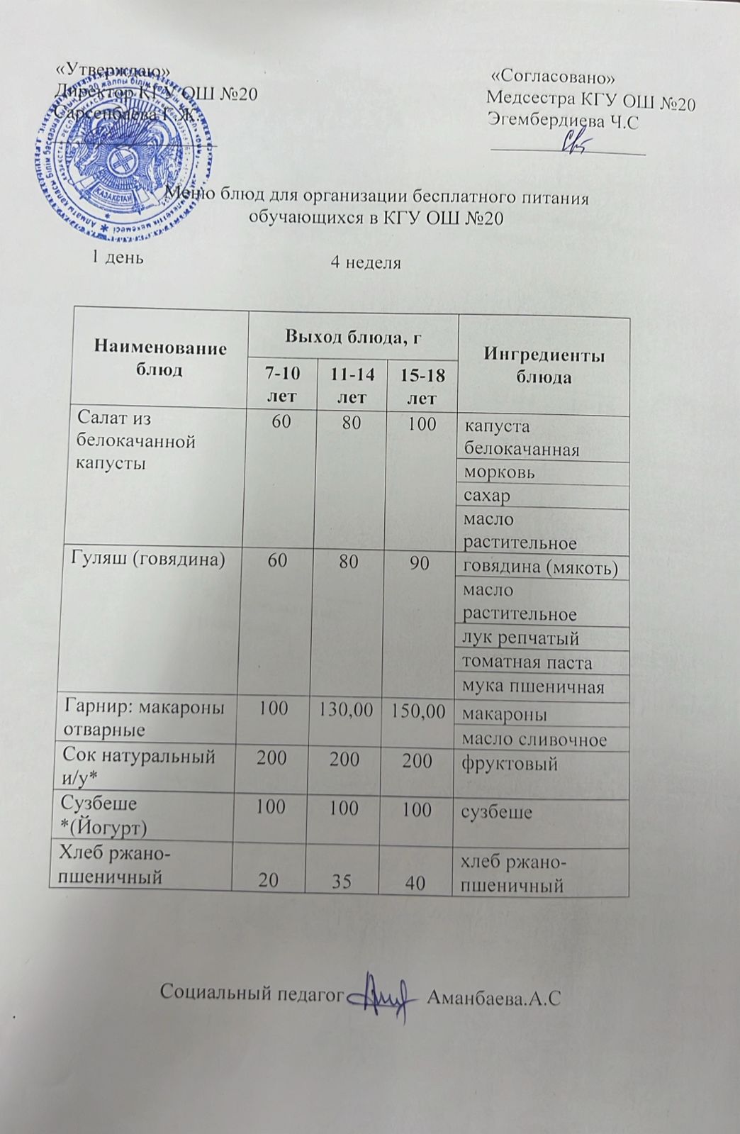 ас мәзірі/меню