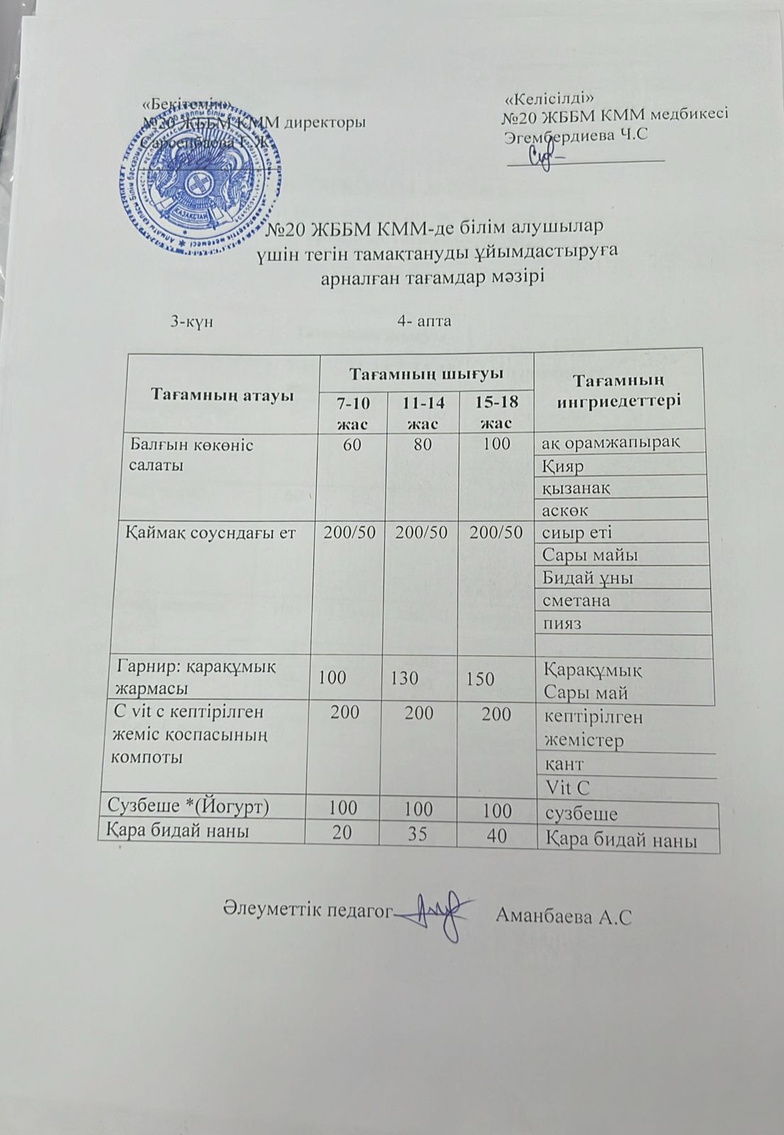 ас мәзірі/меню