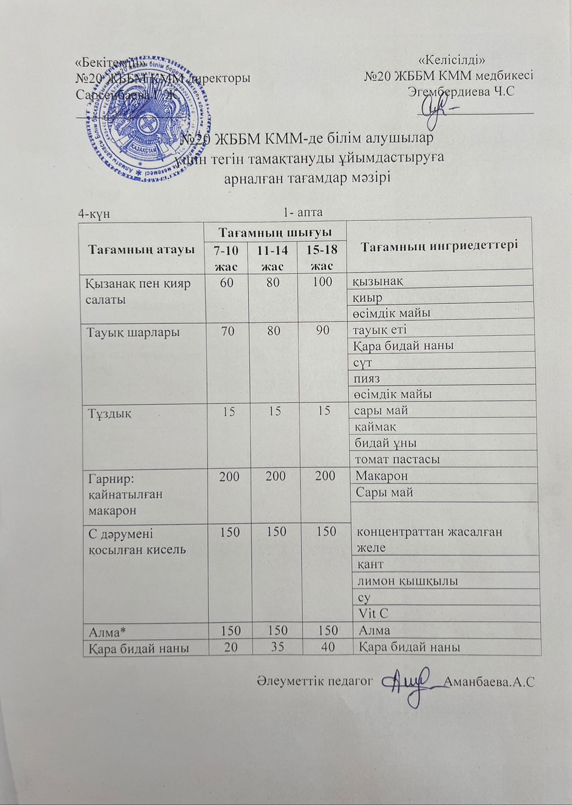 ас мәзірі/меню