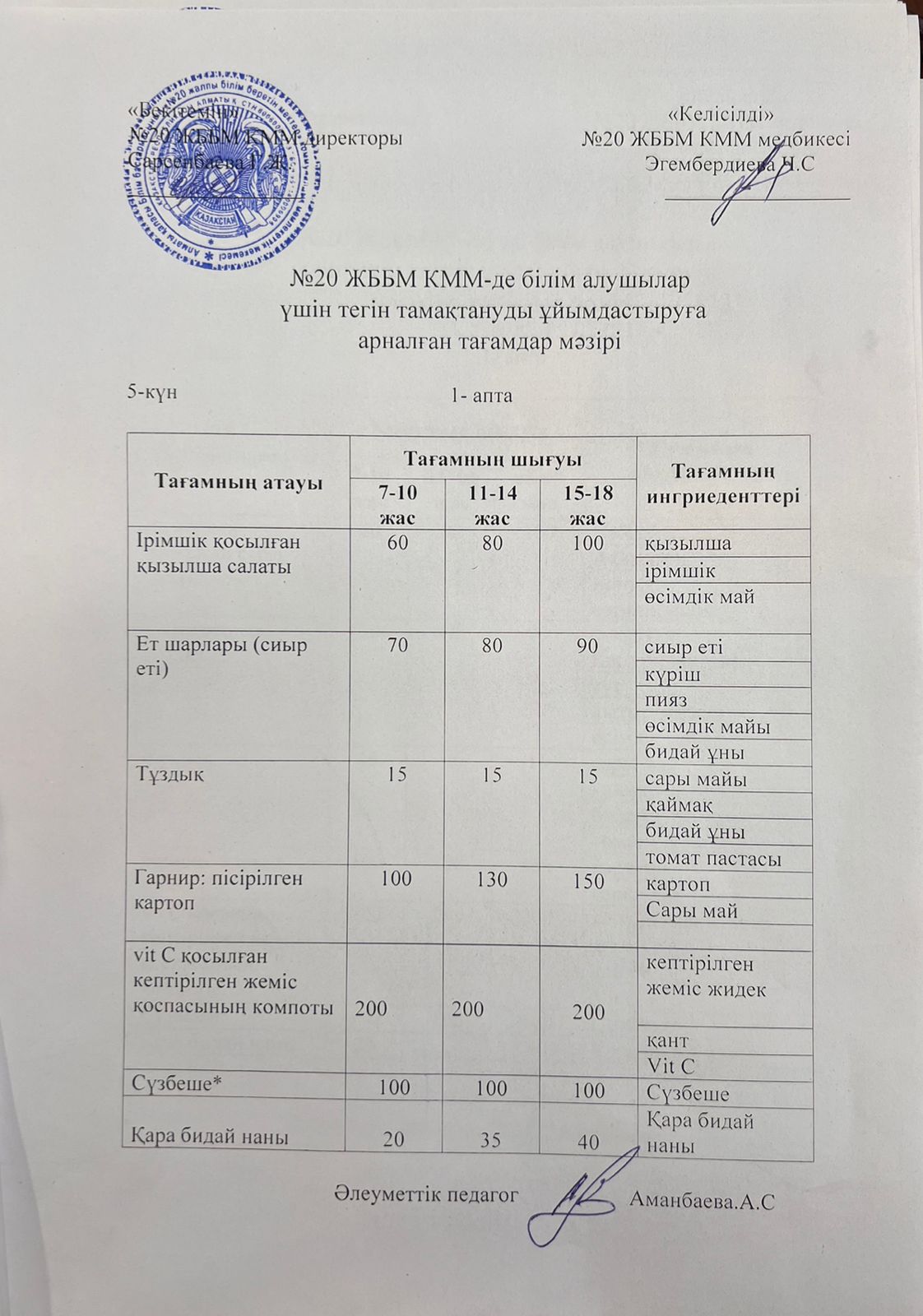 ас мәзірі/меню