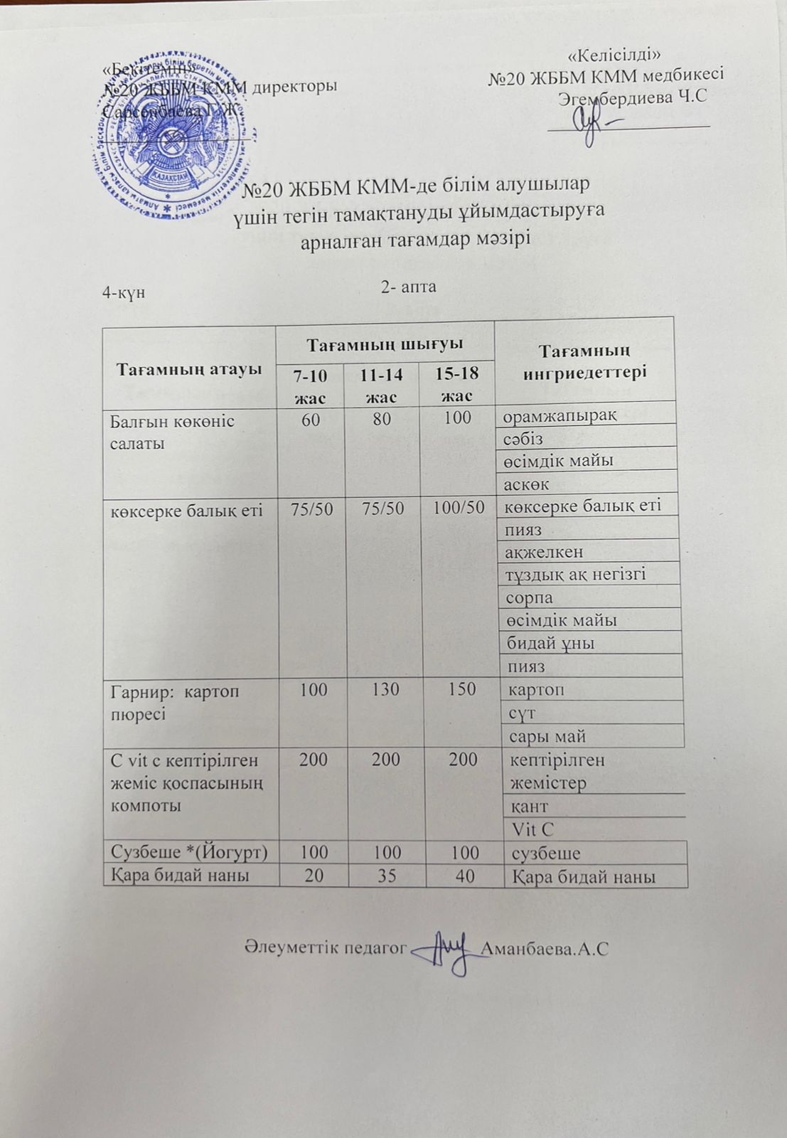 ас мәзірі/меню