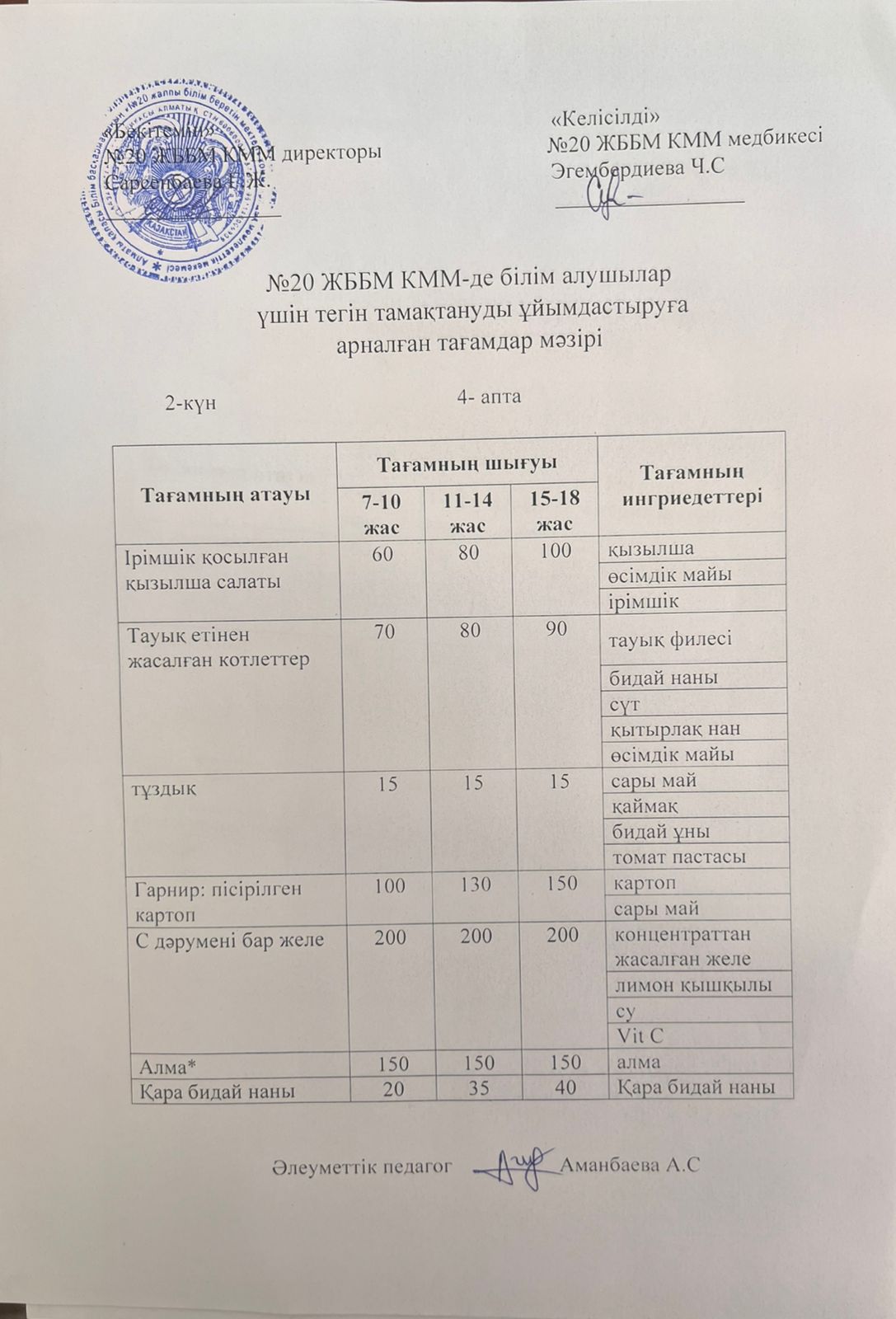 ас мәзірі/меню