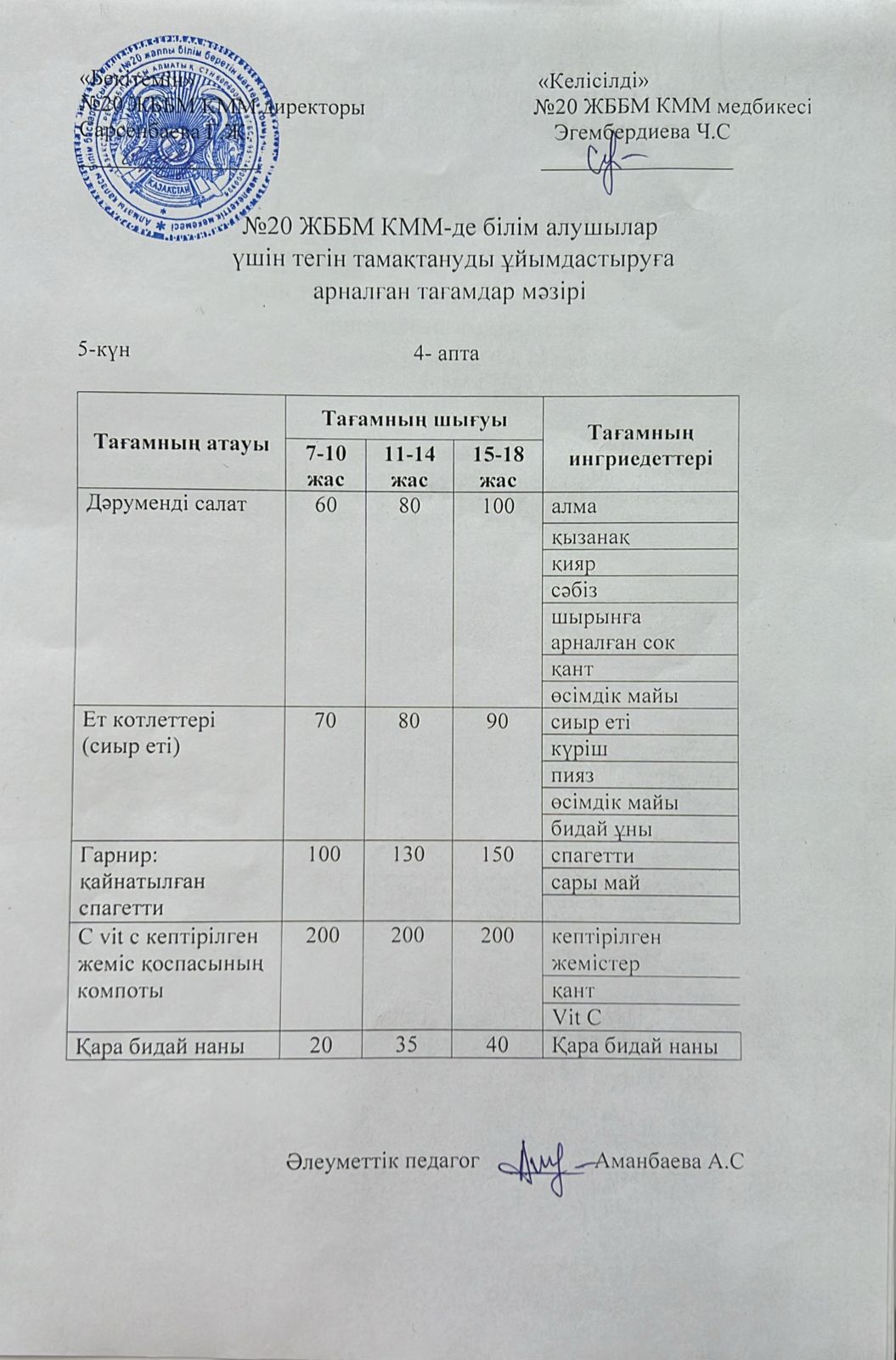 ас мәзірі/меню