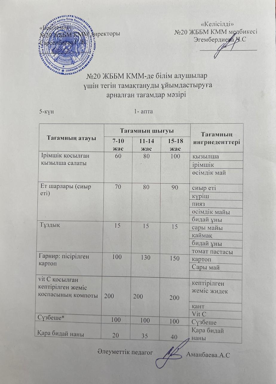 ас мәзірі/меню