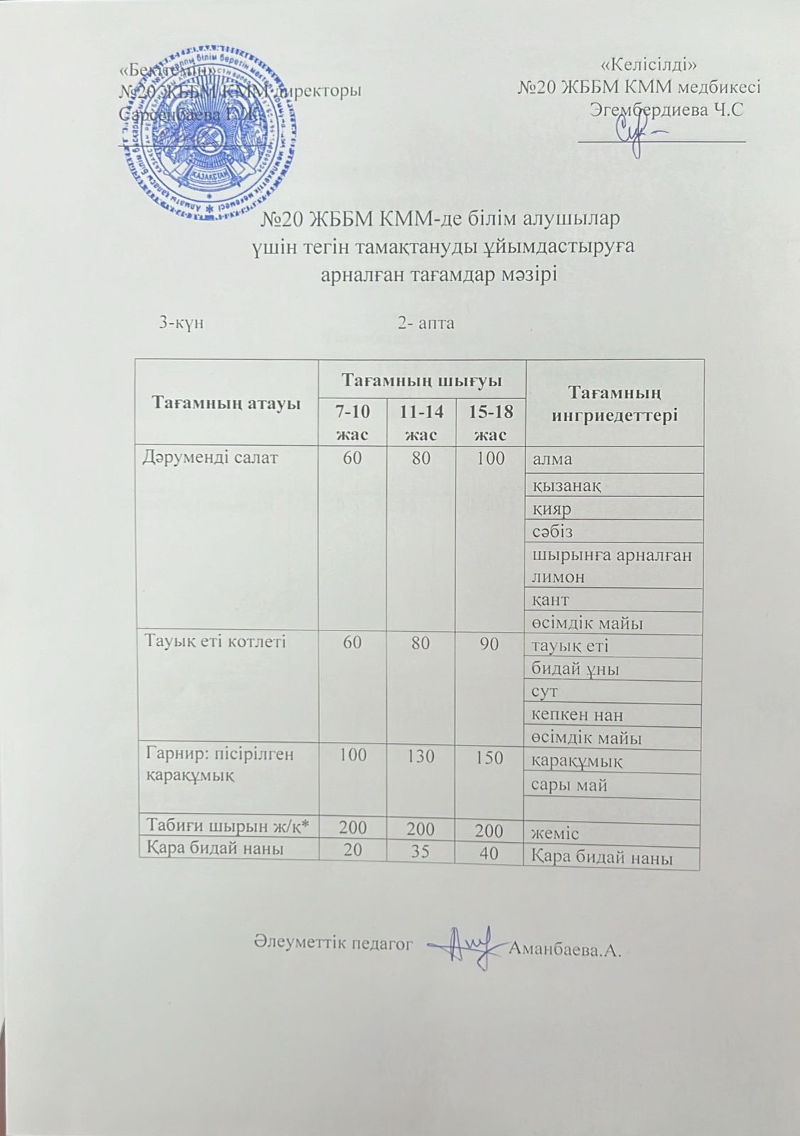 ас мәзірі/меню