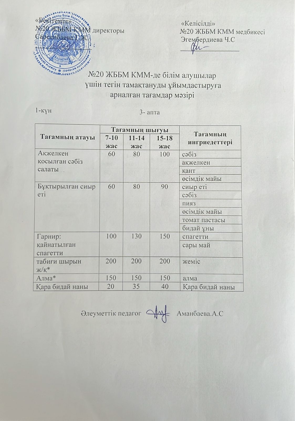 ас мәзірі/меню