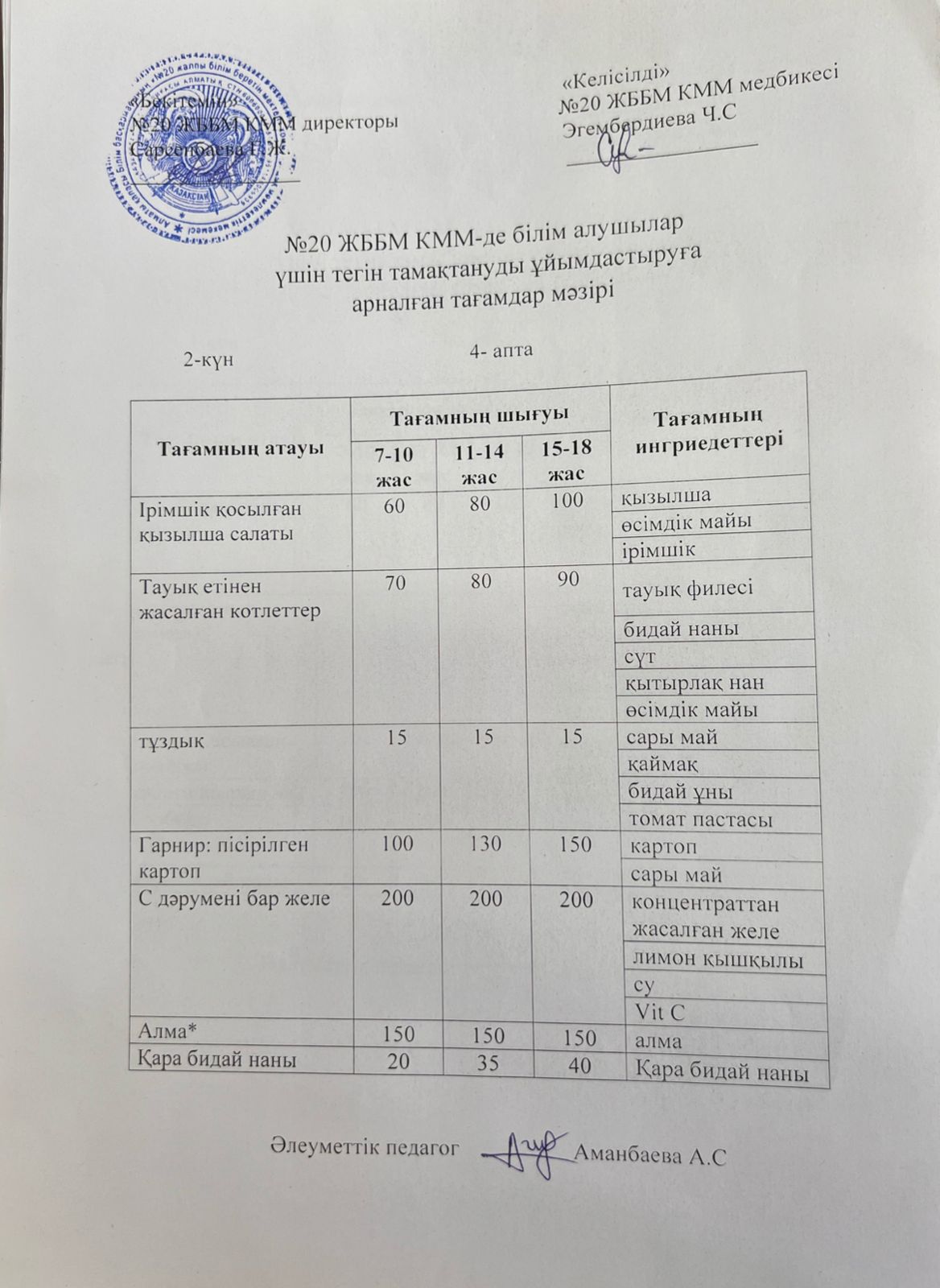 ас мәзірі/меню