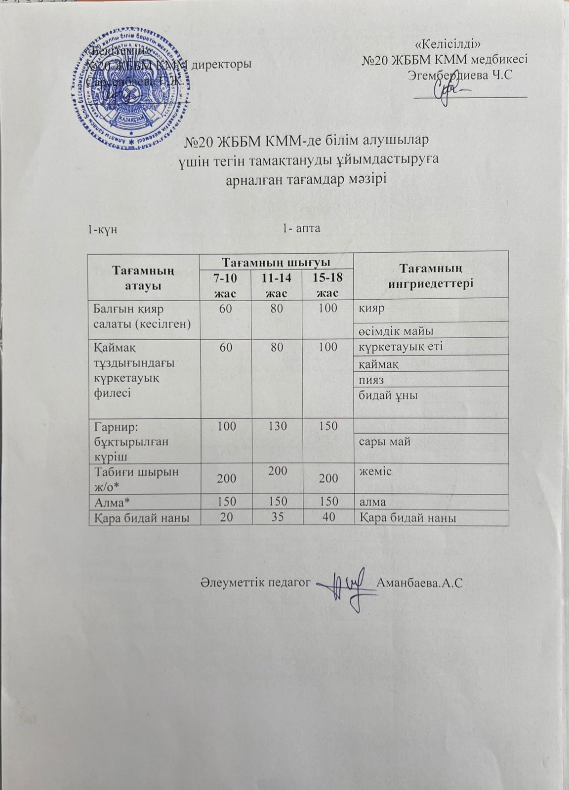 ас мәзірі/меню