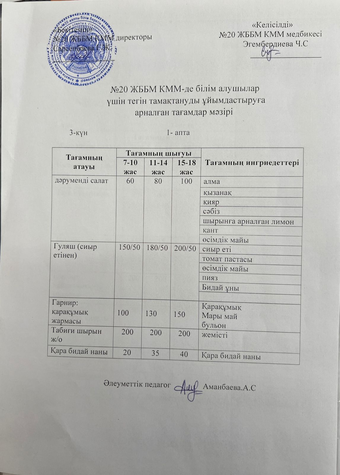 ас мәзірі/меню
