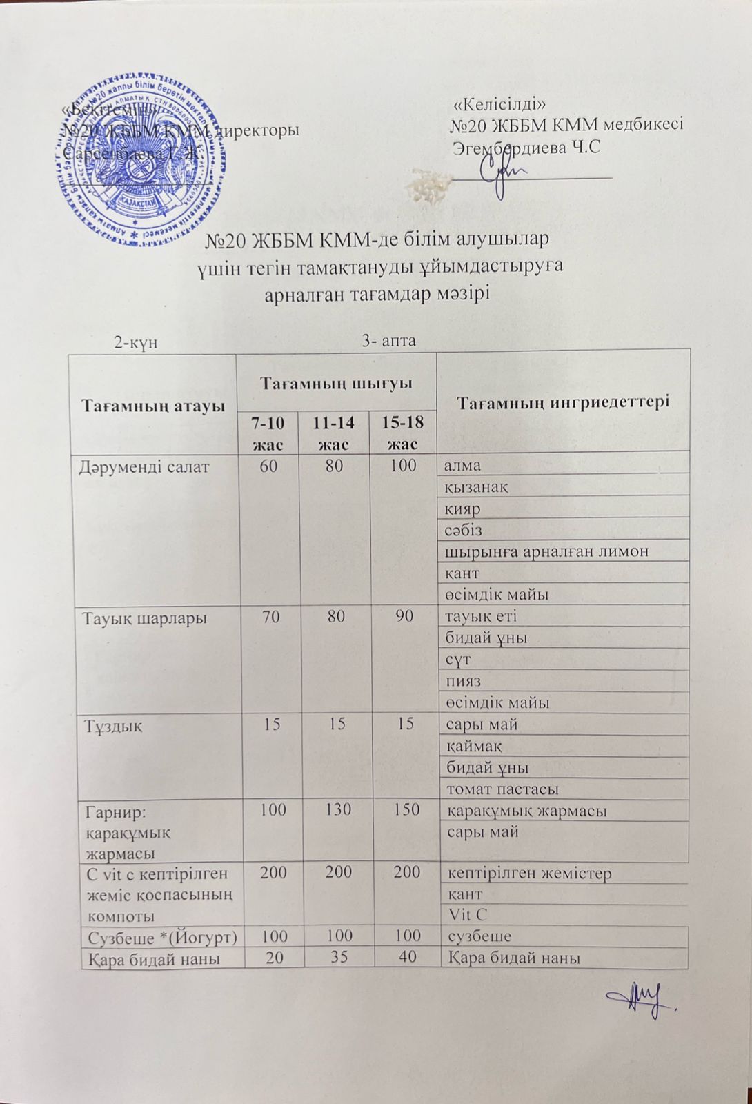 ас мәзірі/меню