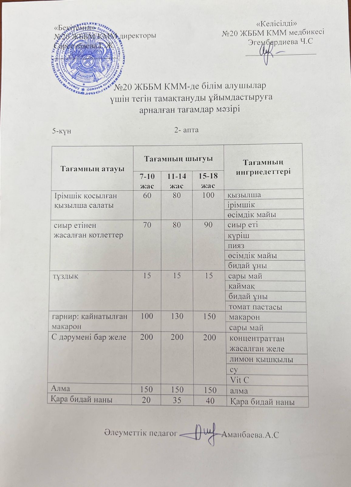 ас мәзірі/меню