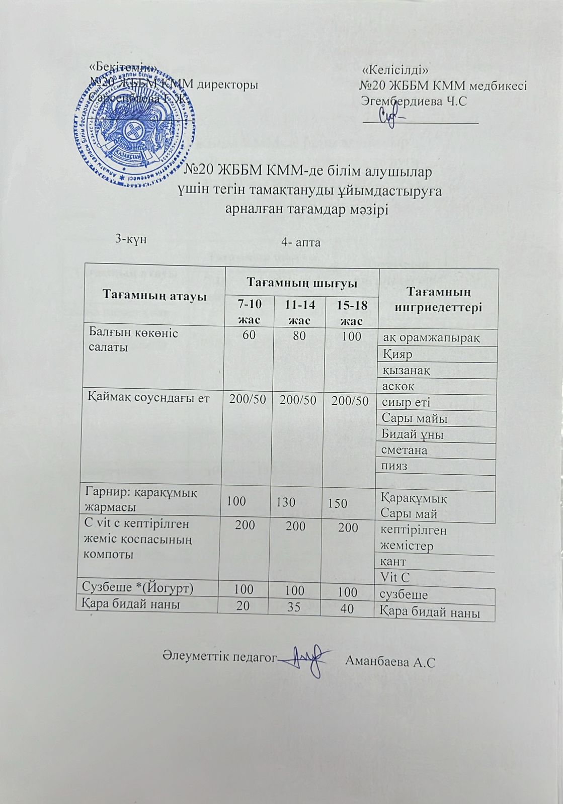 ас мәзірі/меню