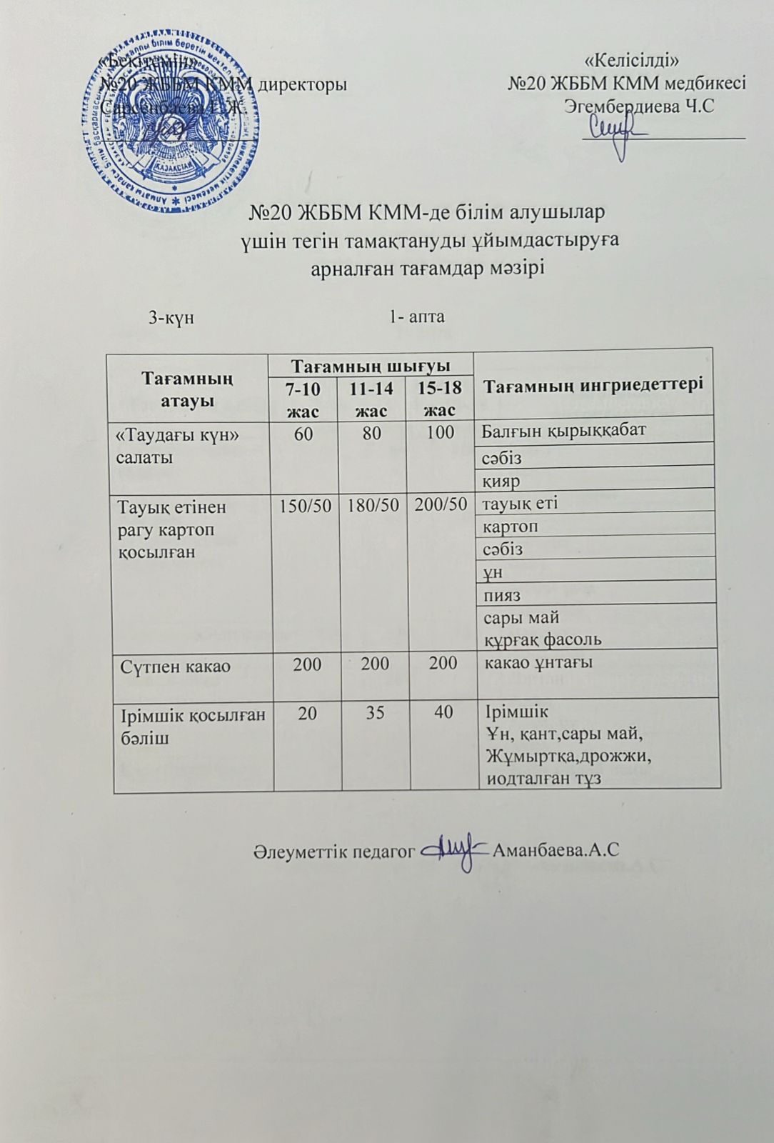 ас мәзірі/меню