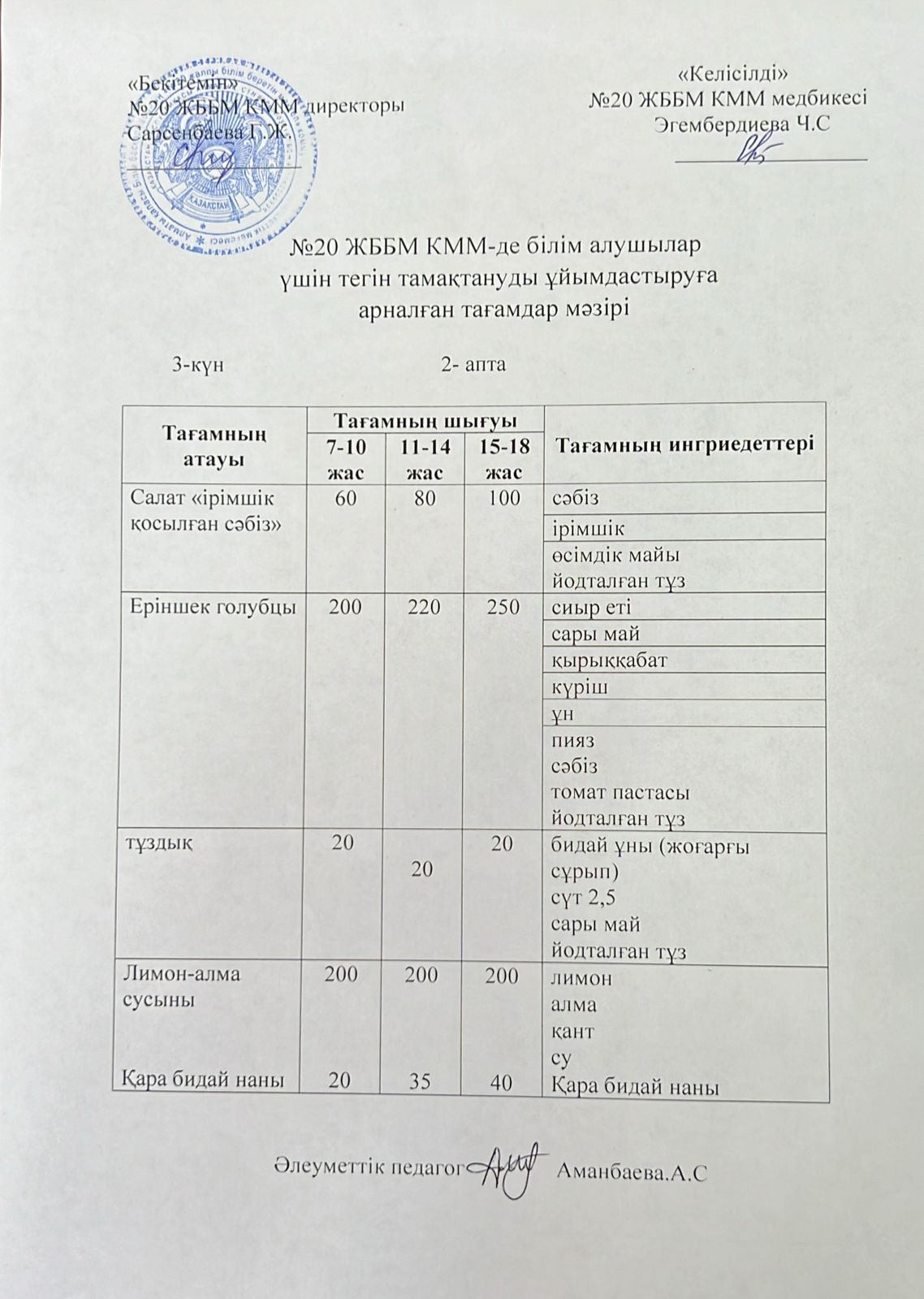 ас мәзірі/меню