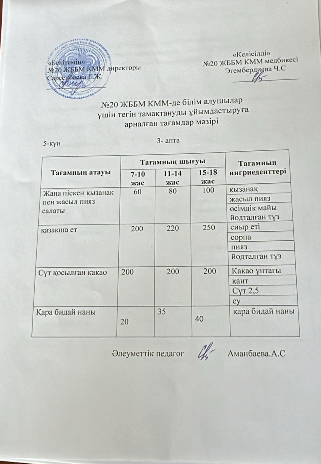 ас мәзірі/меню