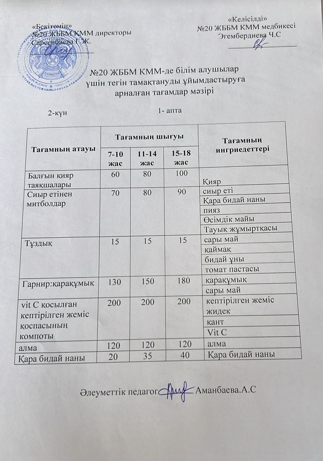 ас мәзірі/меню