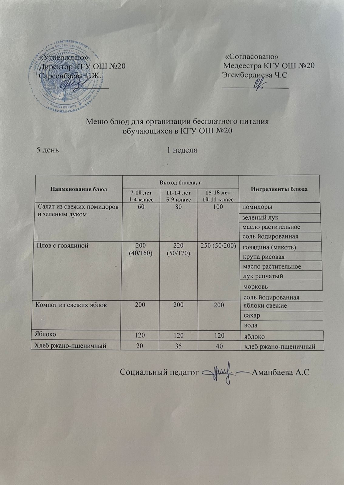 ас мәзірі/меню