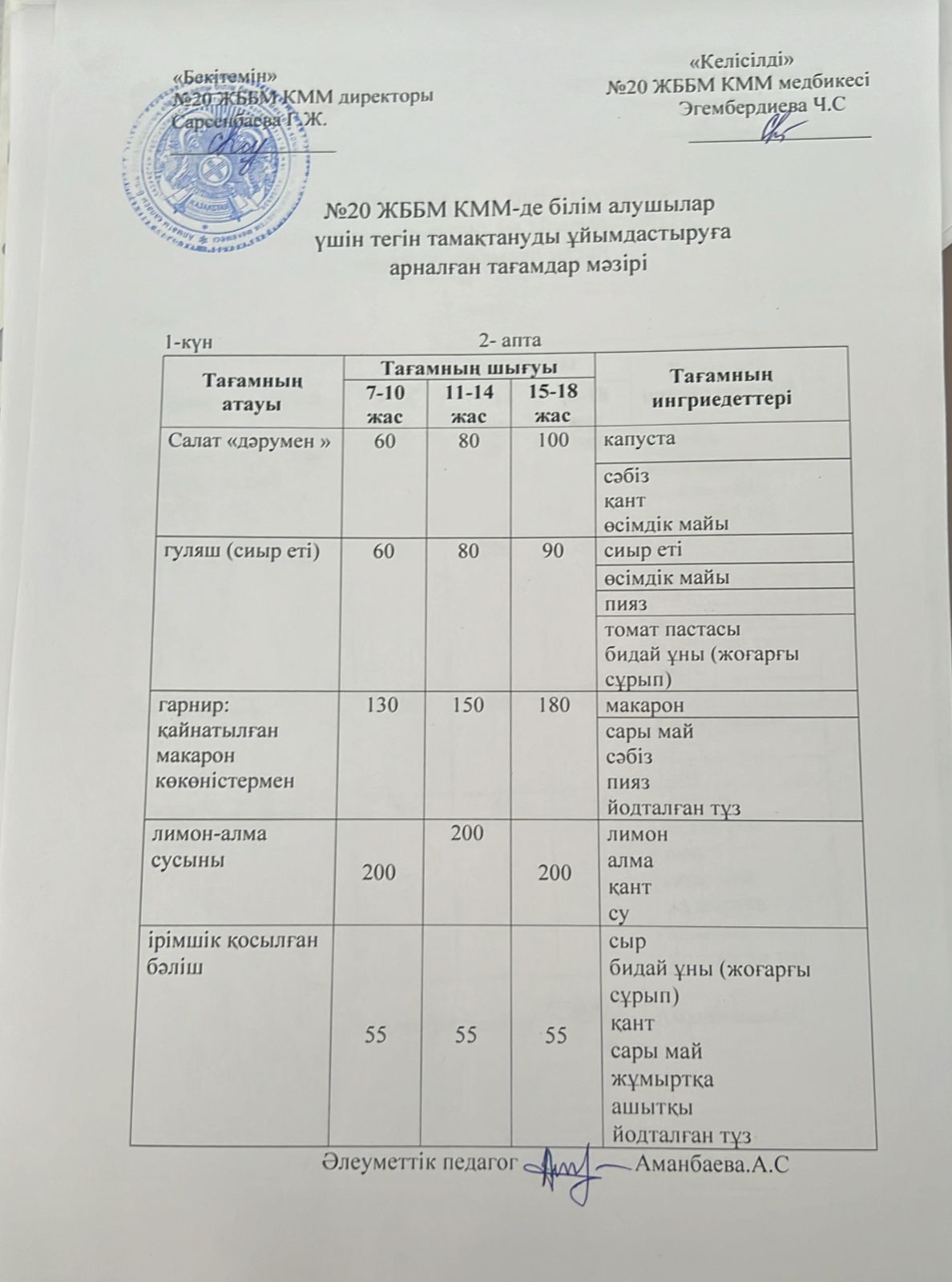 ас мәзірі/меню