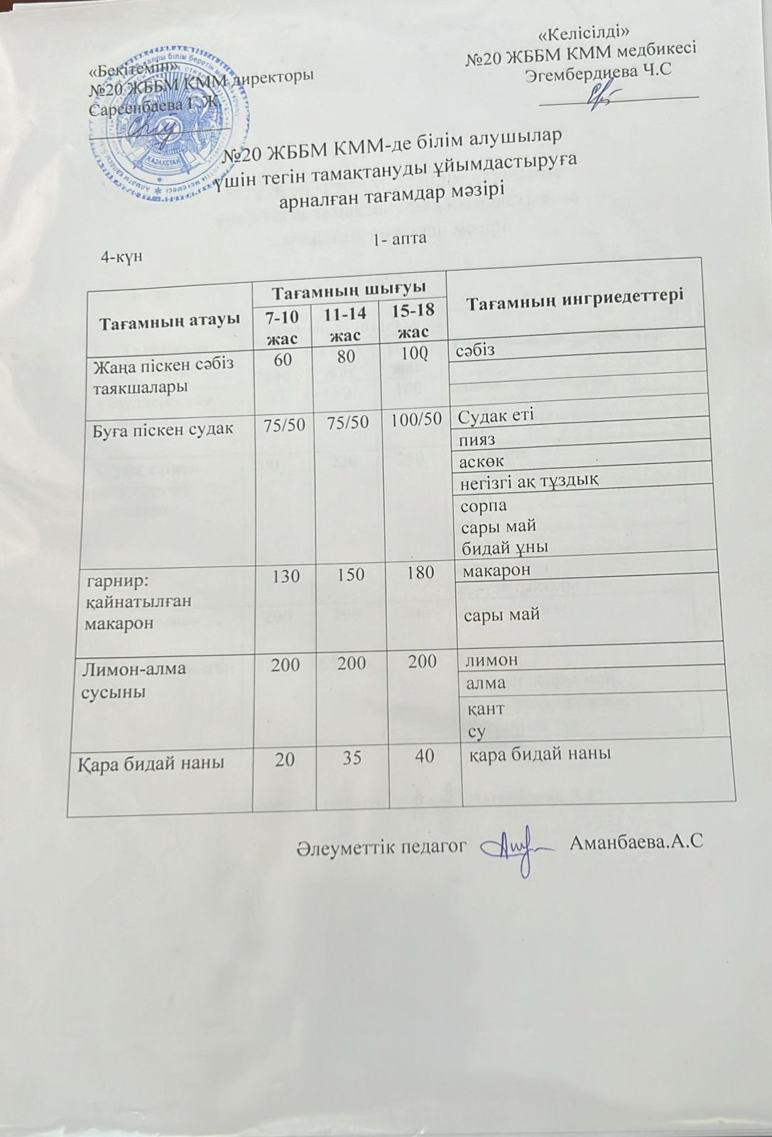 ас мәзірі/меню