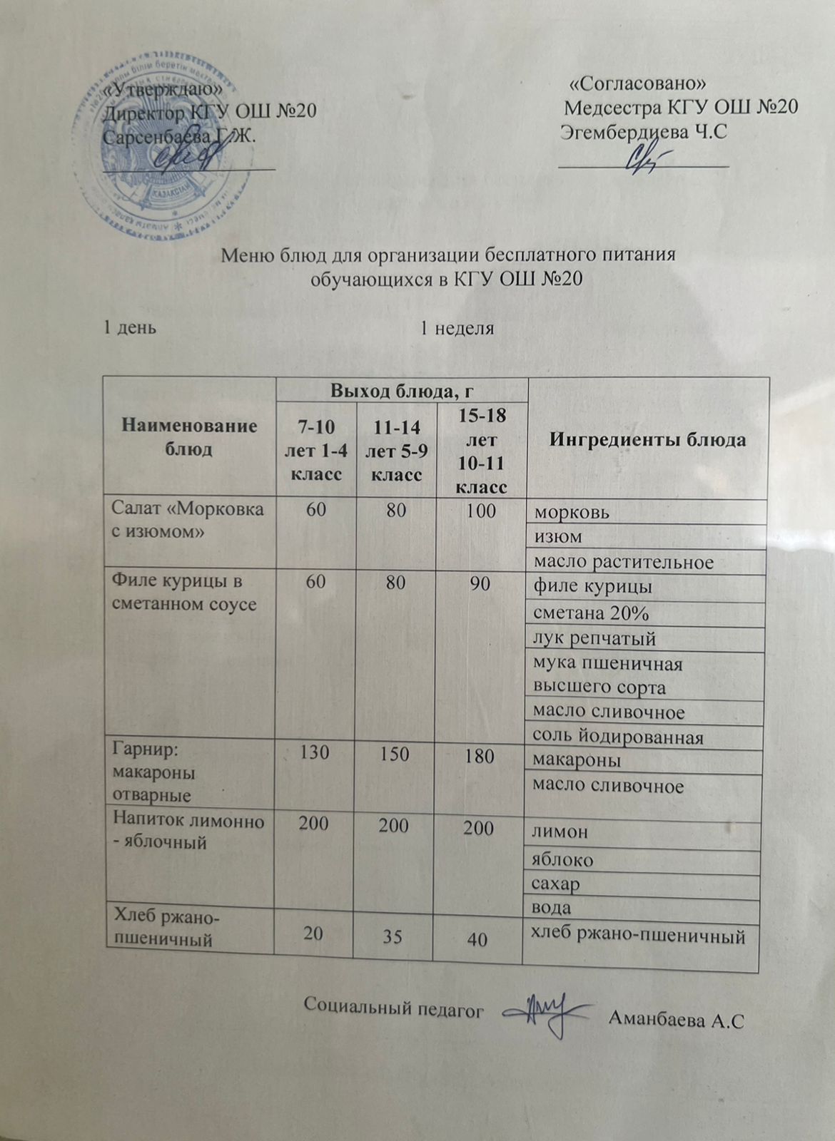 ас мәзірі/меню