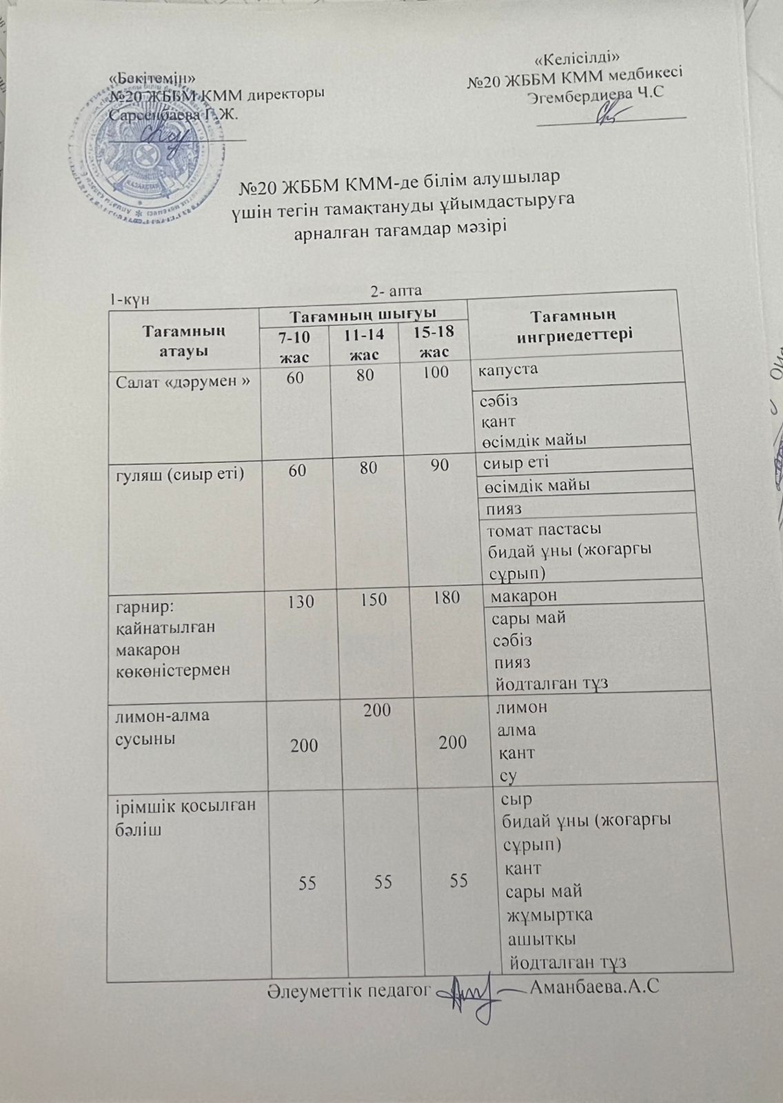 ас мәзірі/меню