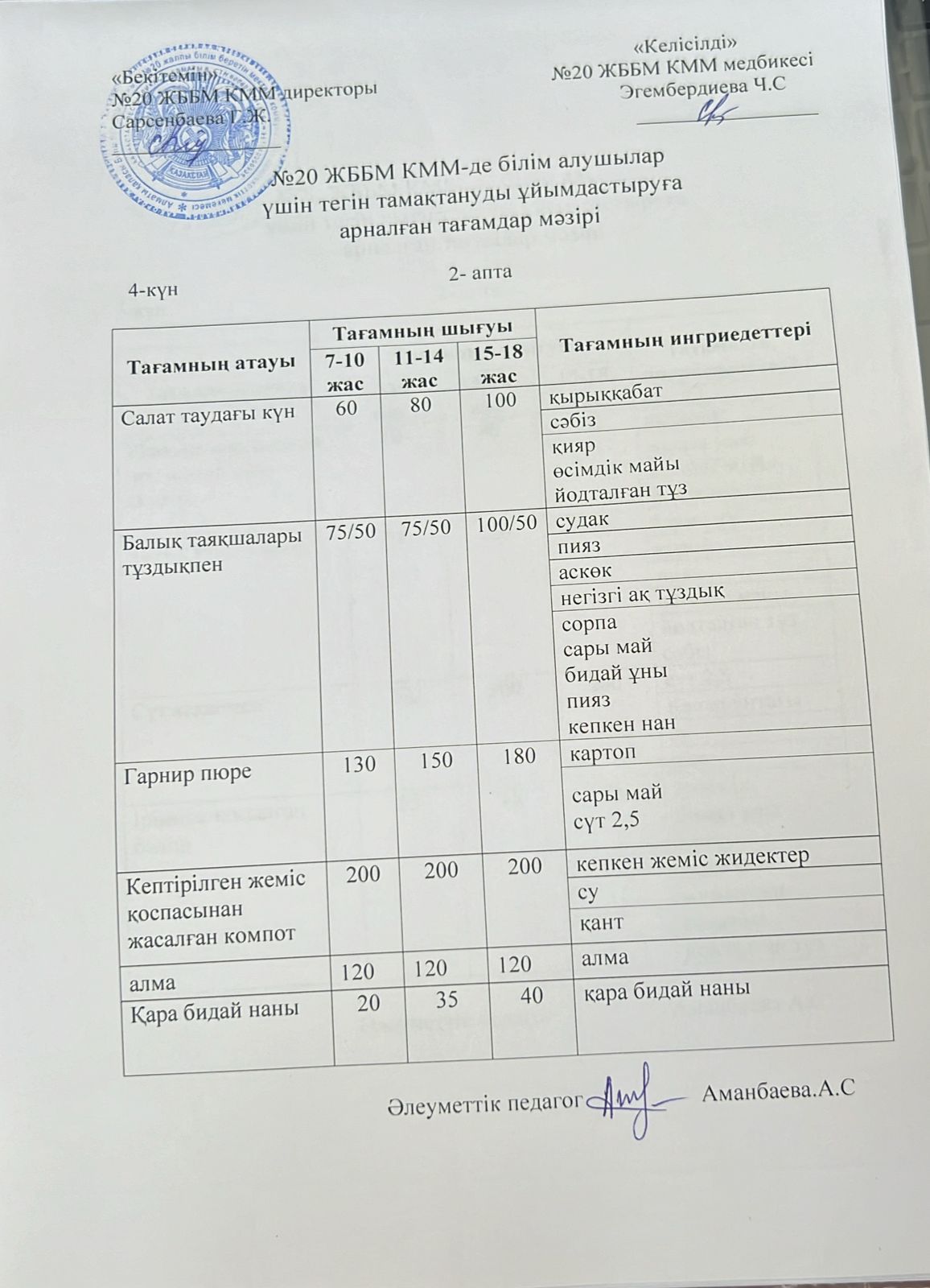 ас мәзірі/меню