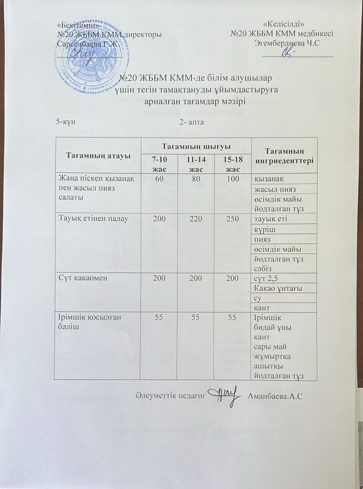 ас мәзірі/меню