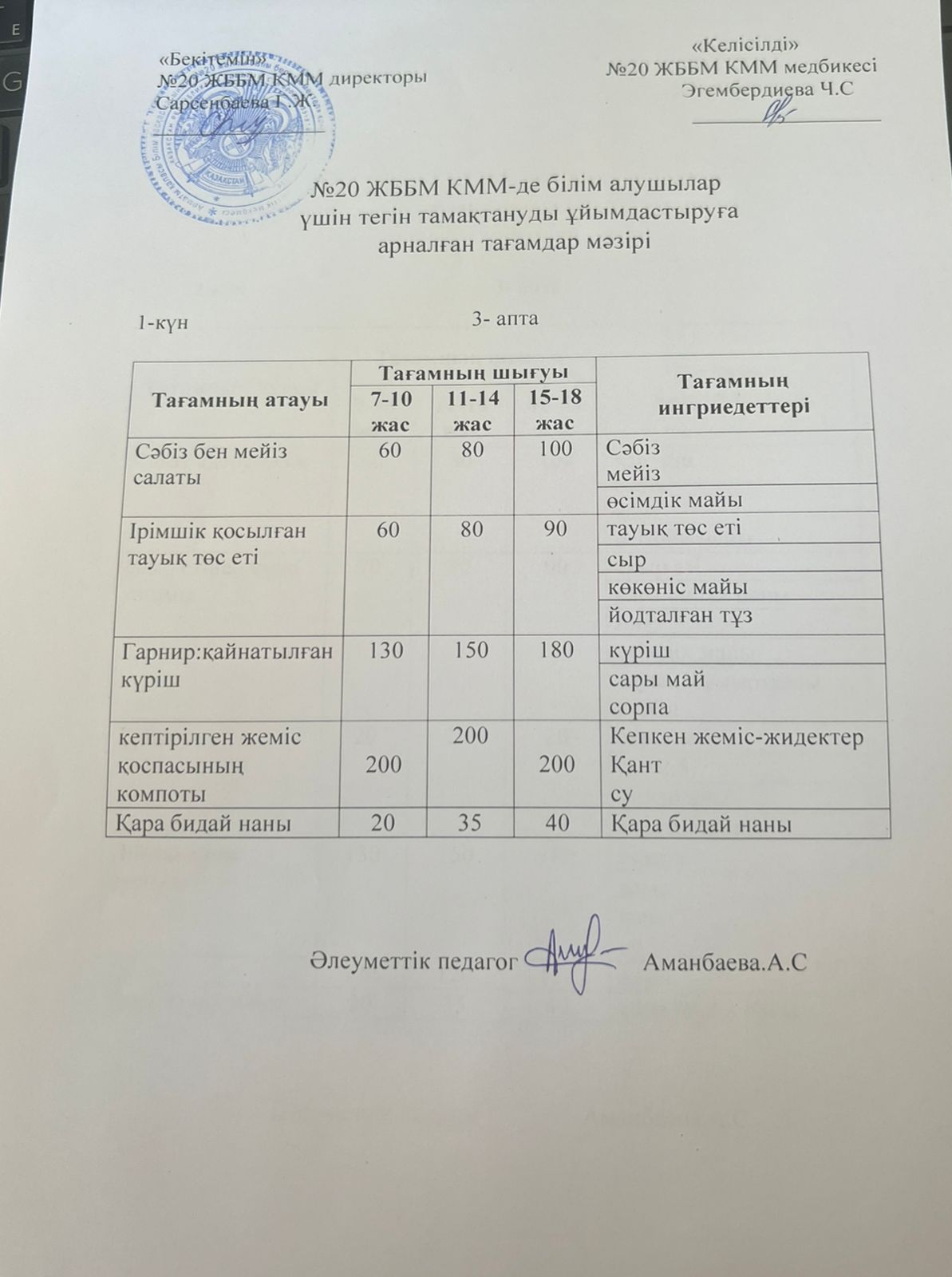 ас мәзірі/меню