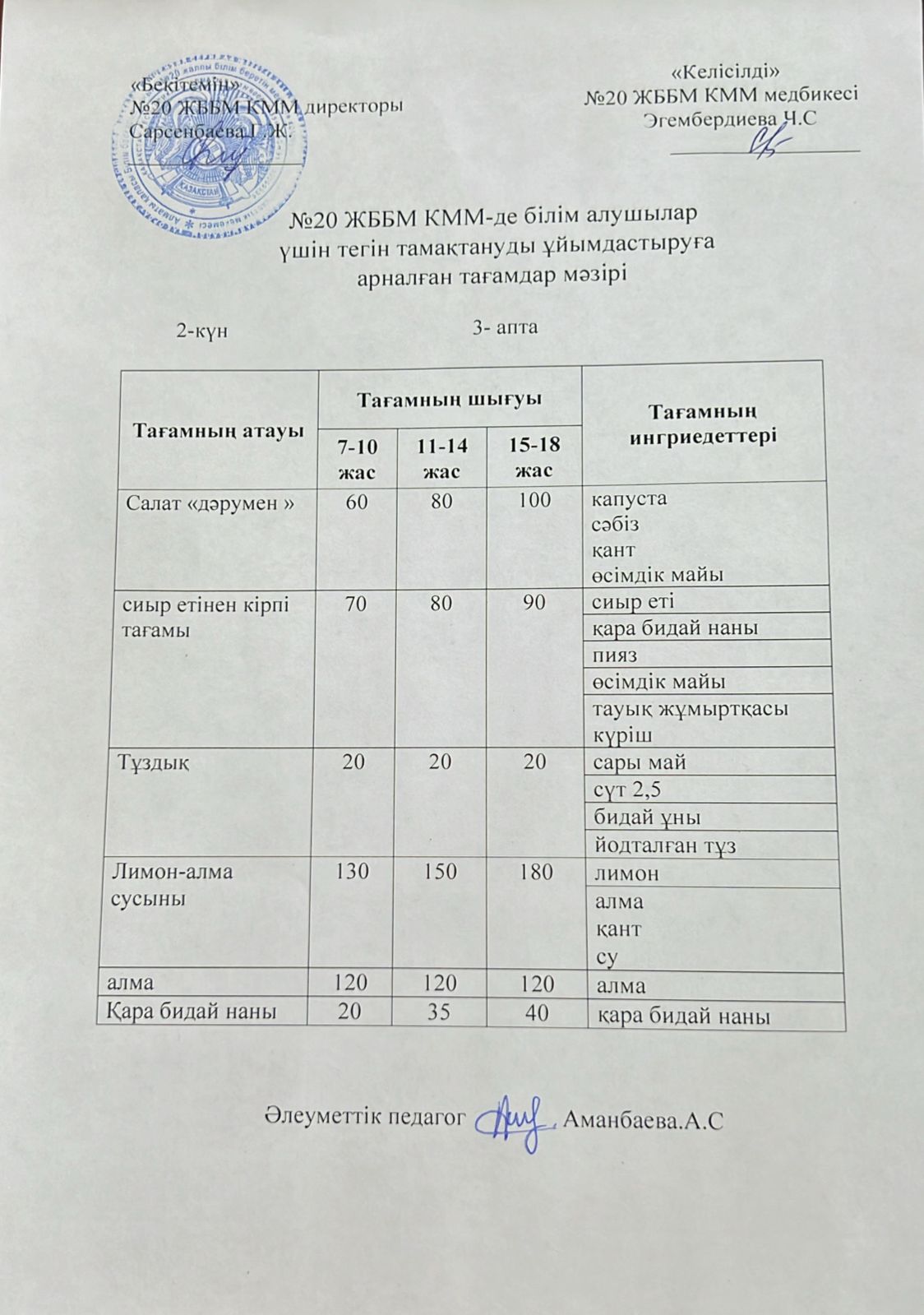 ас мәзірі/меню
