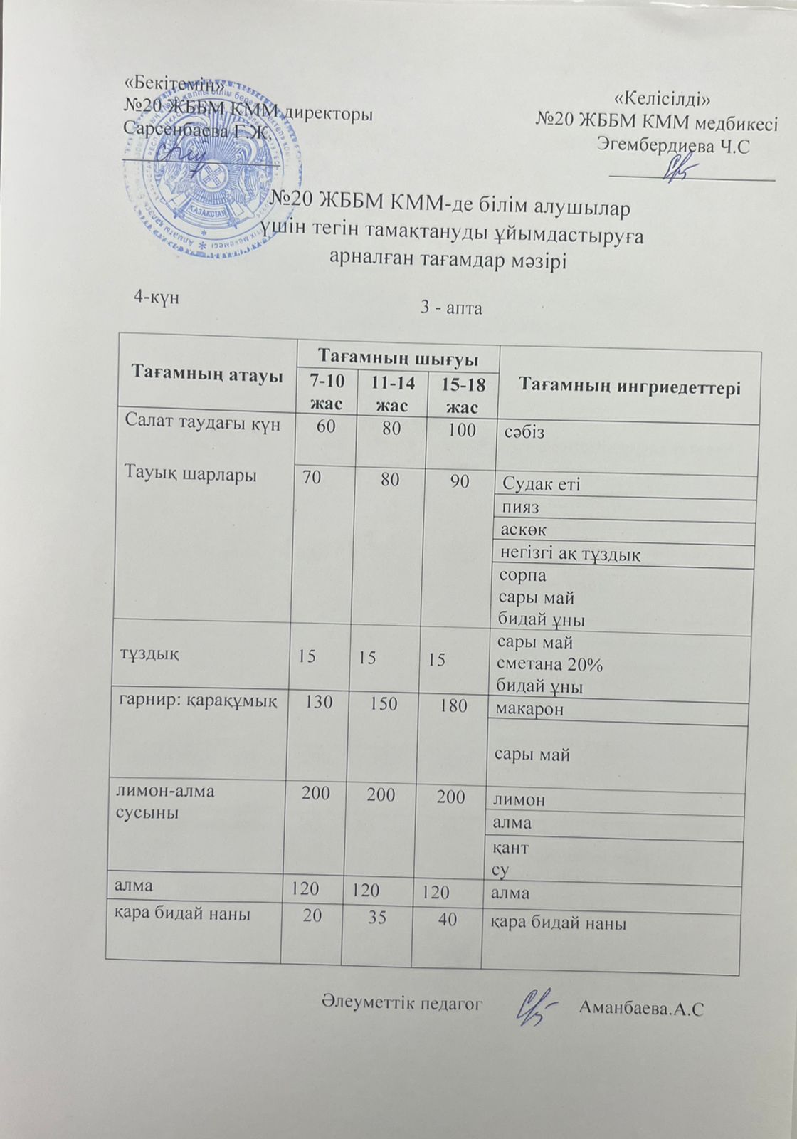 ас мәзірі/меню