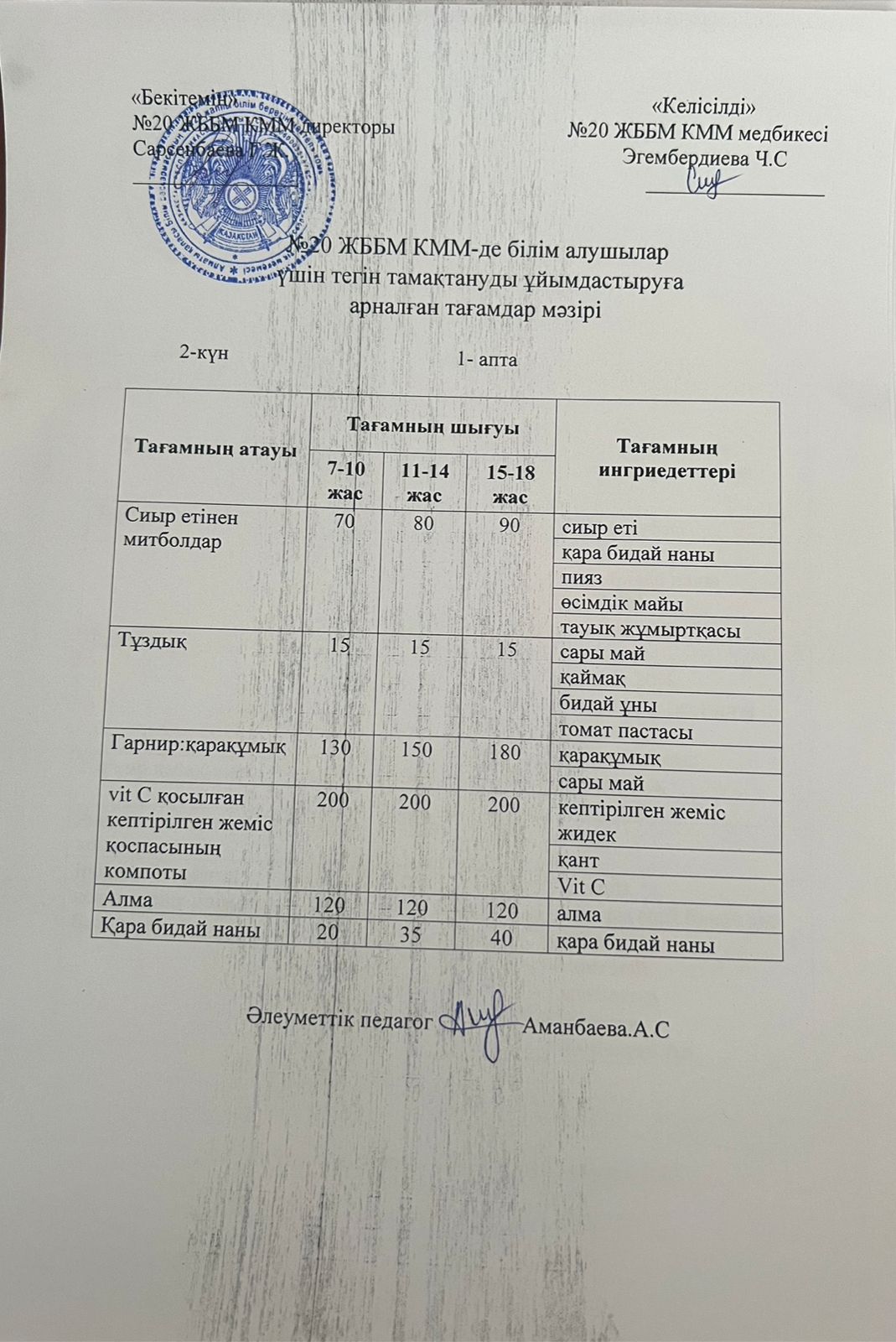 ас мәзірі/меню