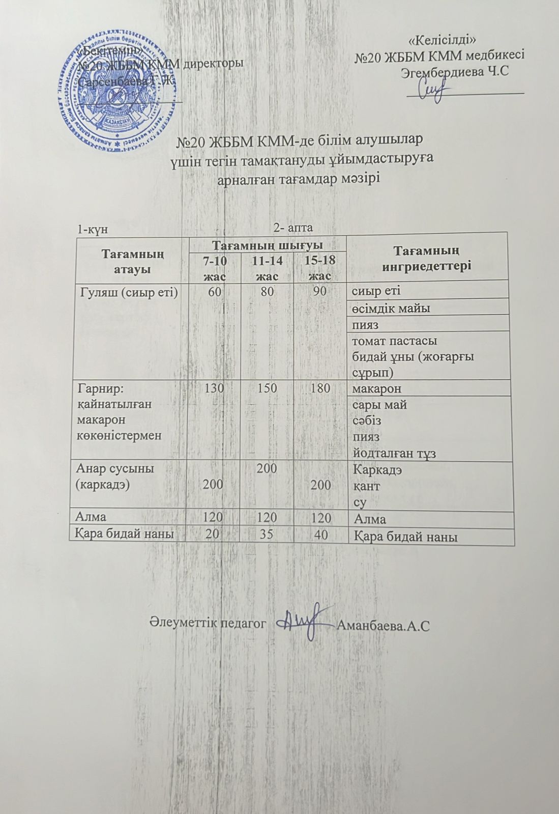 ас мәзірі/меню