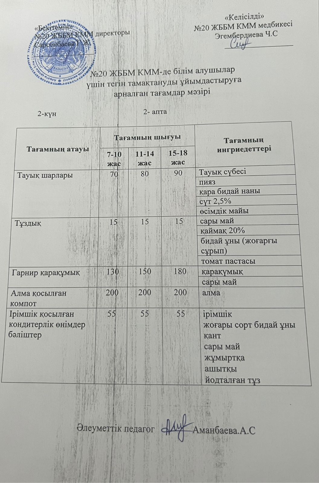 ас мәзірі/меню