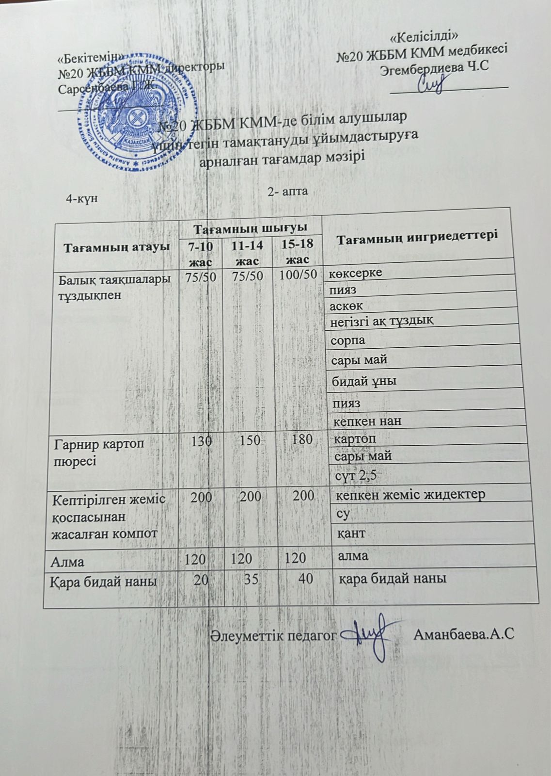 ас мәзірі/меню