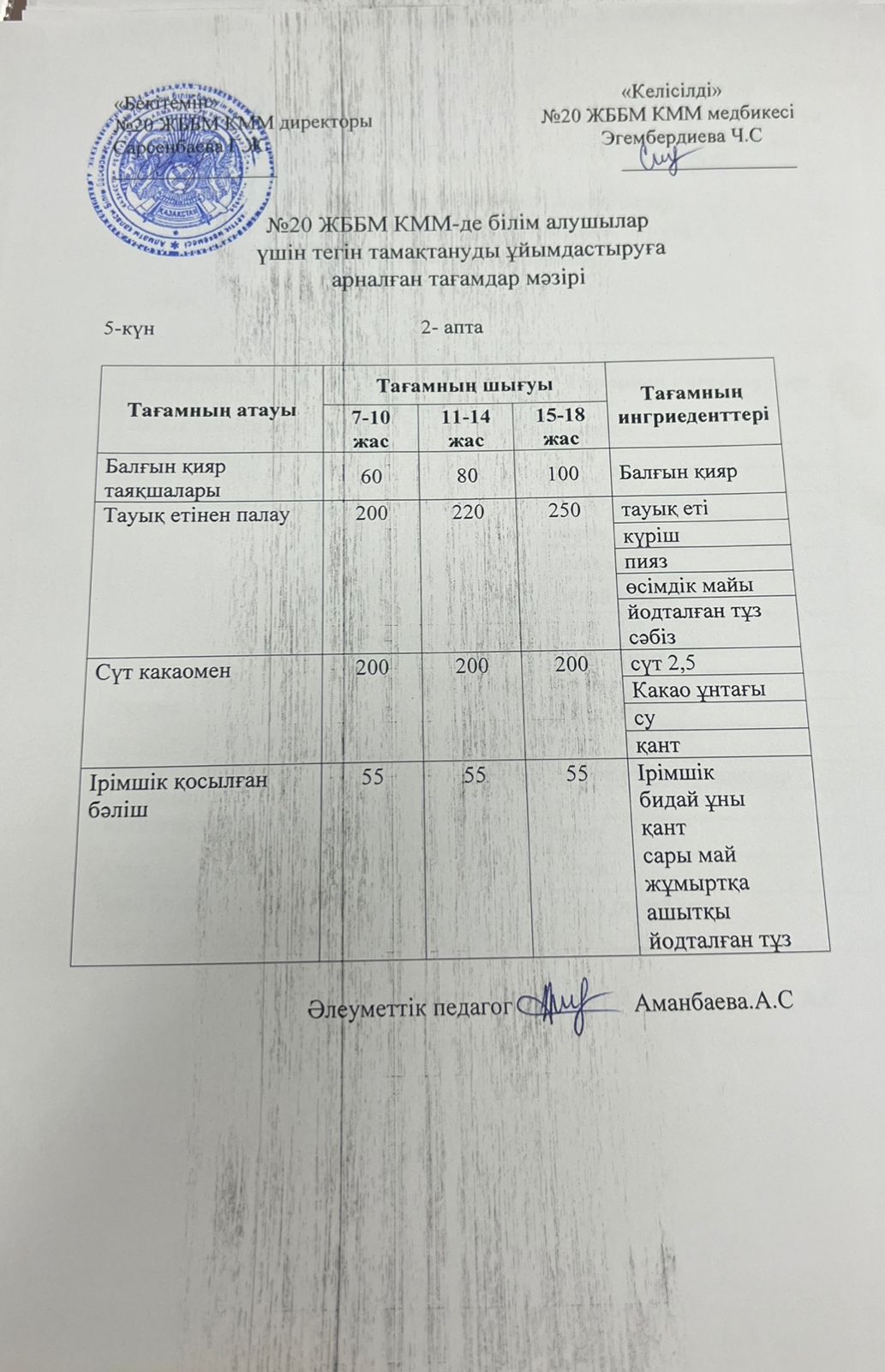 ас мәзірі/меню