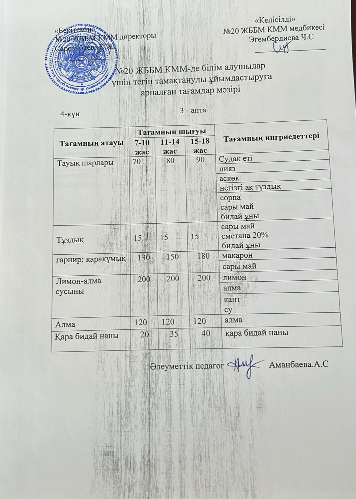 ас мәзірі/меню