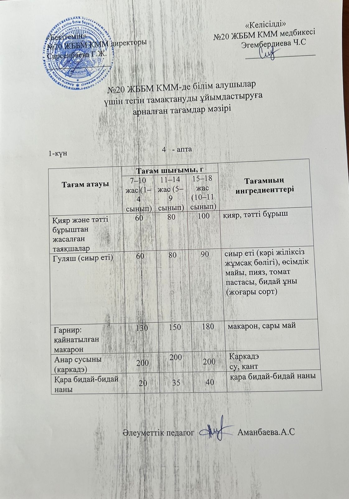 ас мәзірі/меню