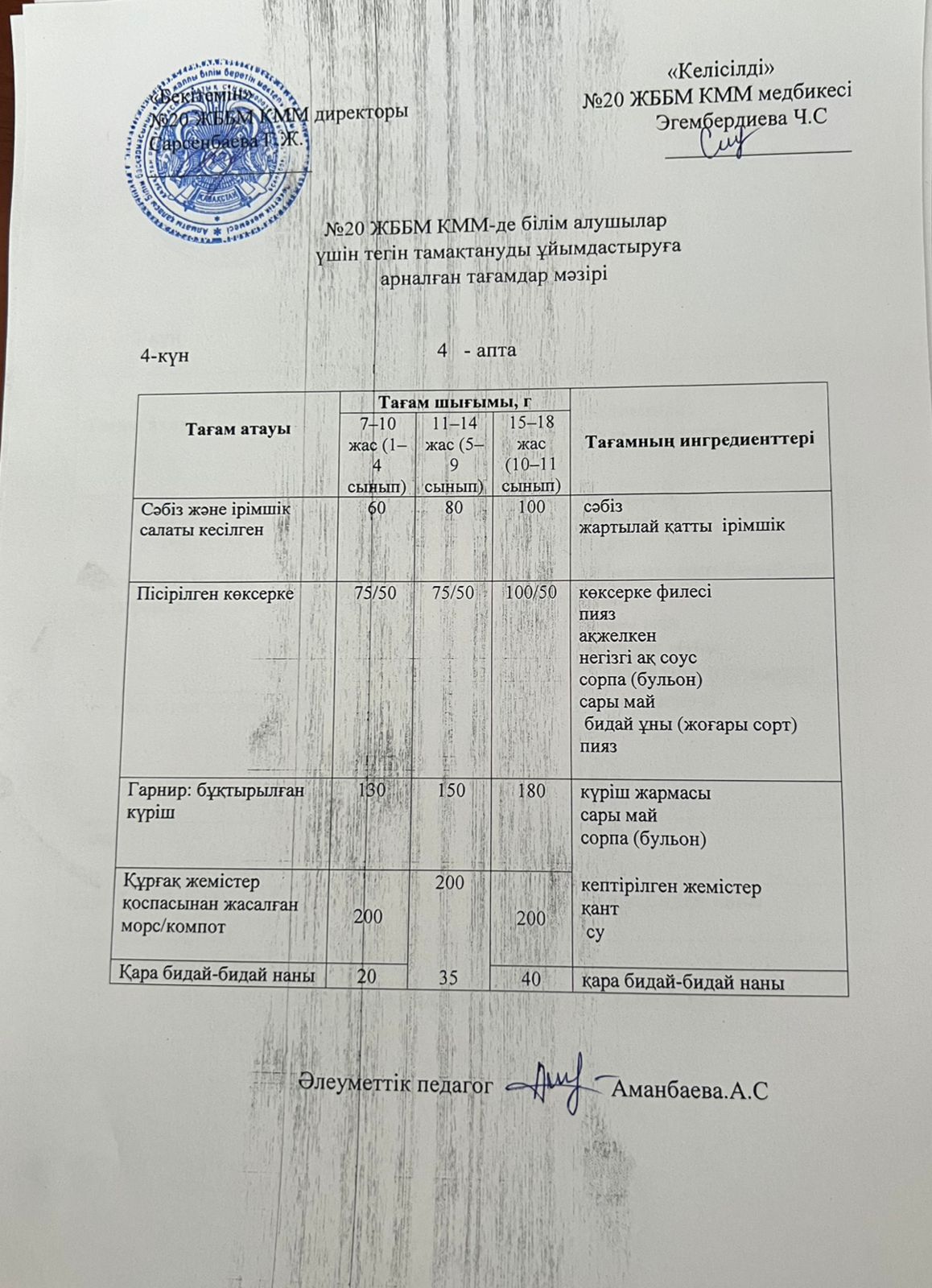 ас мәзірі/меню